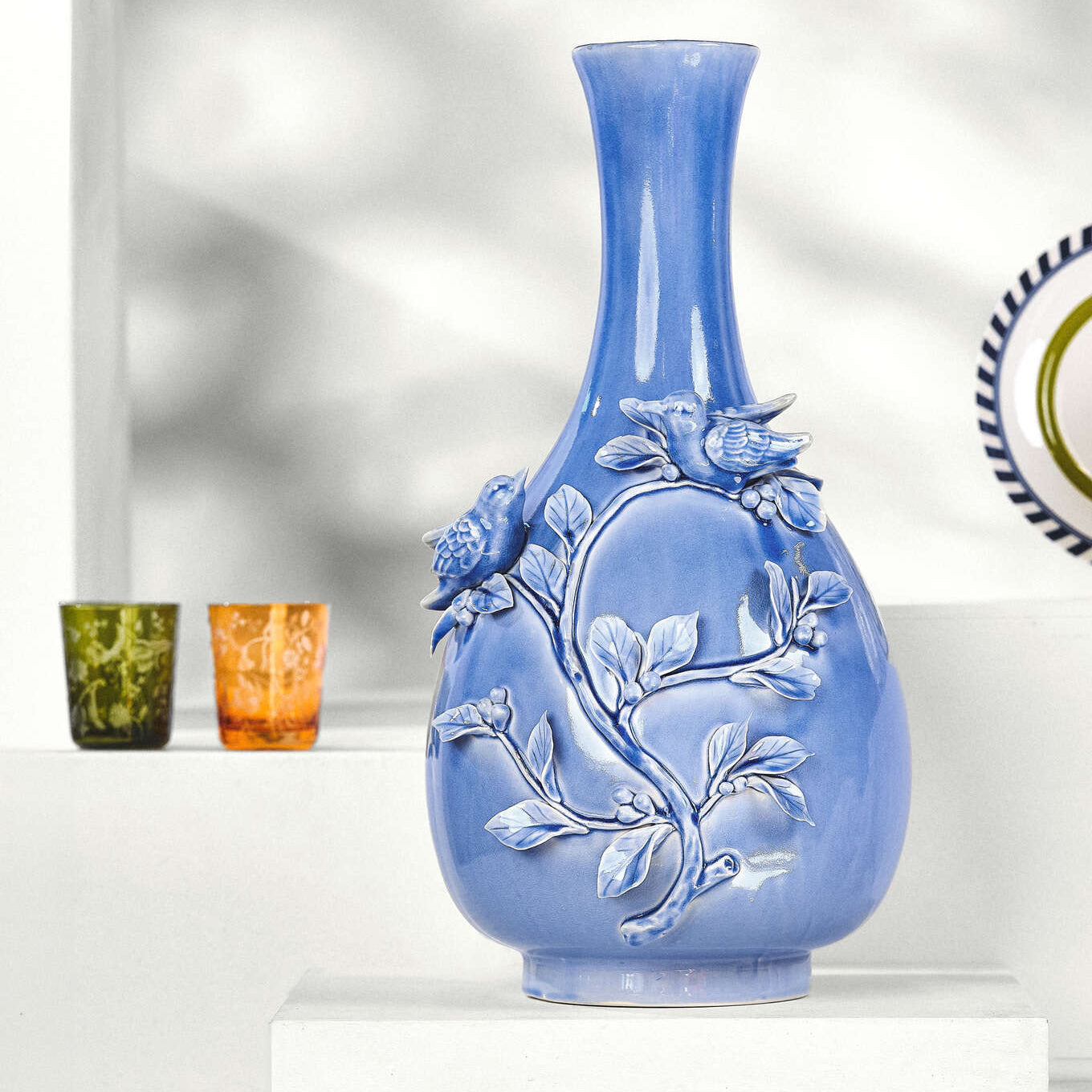 Set mit Gläsern SCATTERED FLOWERS gelb mit sandgestrahltem Muster