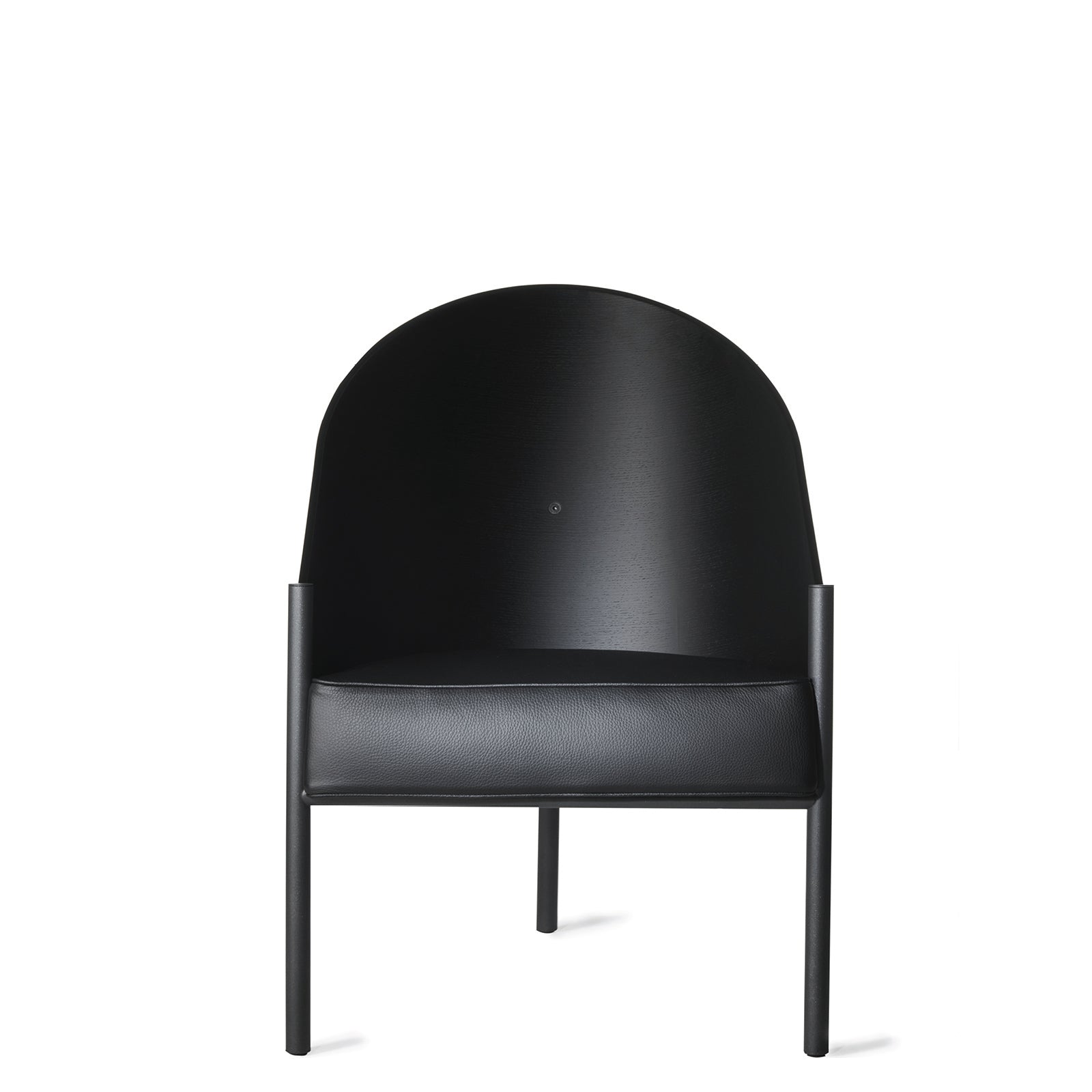 Pratfall Sessel schwarzes Leder mit einer Stahlbasis