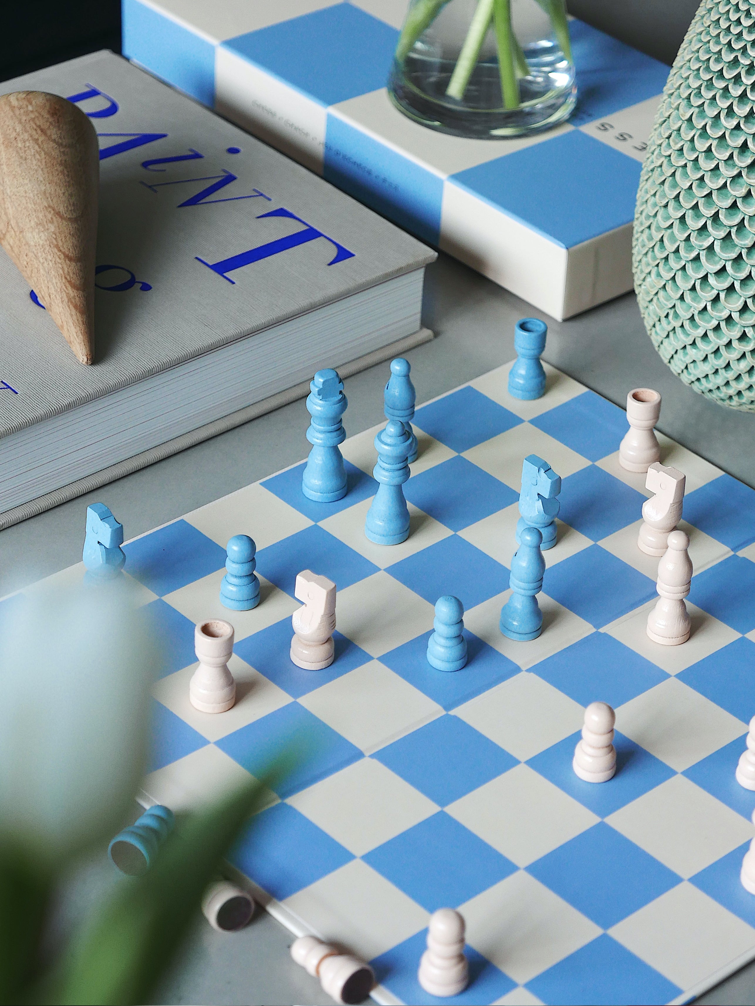 Schachspiel-Set PLAY CHESS blau mit Weiß