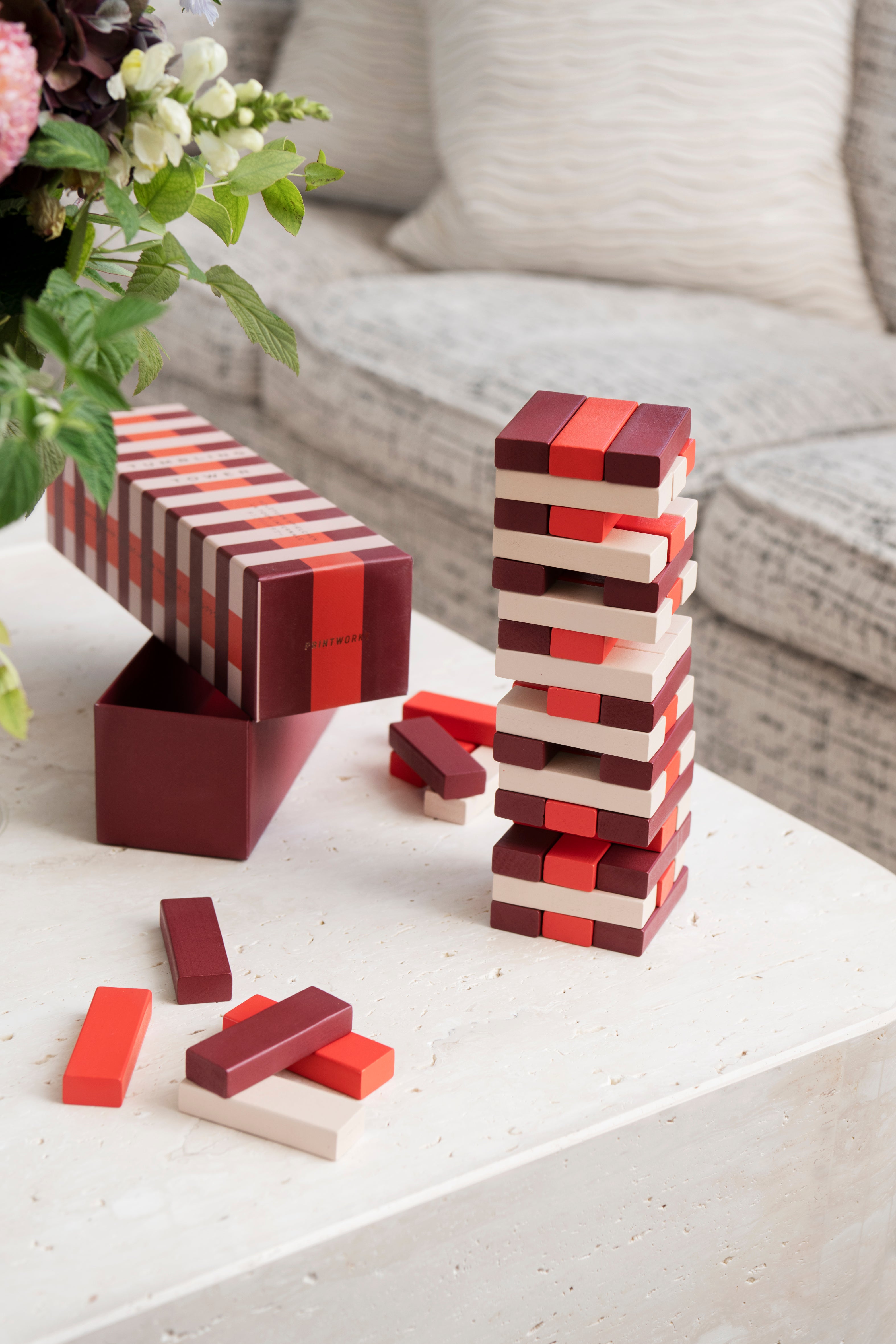Gra strategische Yenga TUMBLING TOWER beige mit Rot