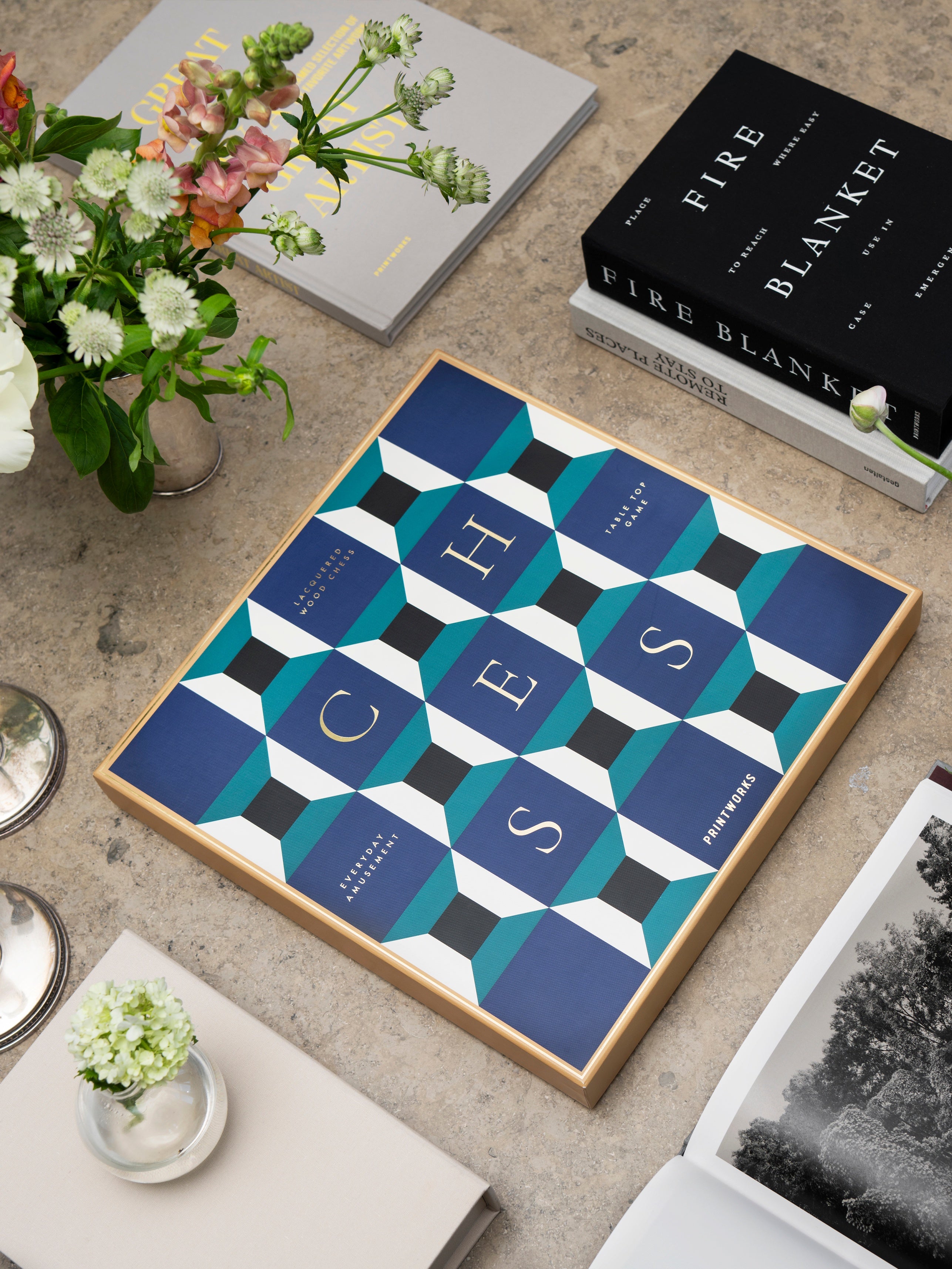 LACQUERED CHESS SET ATHENA blue