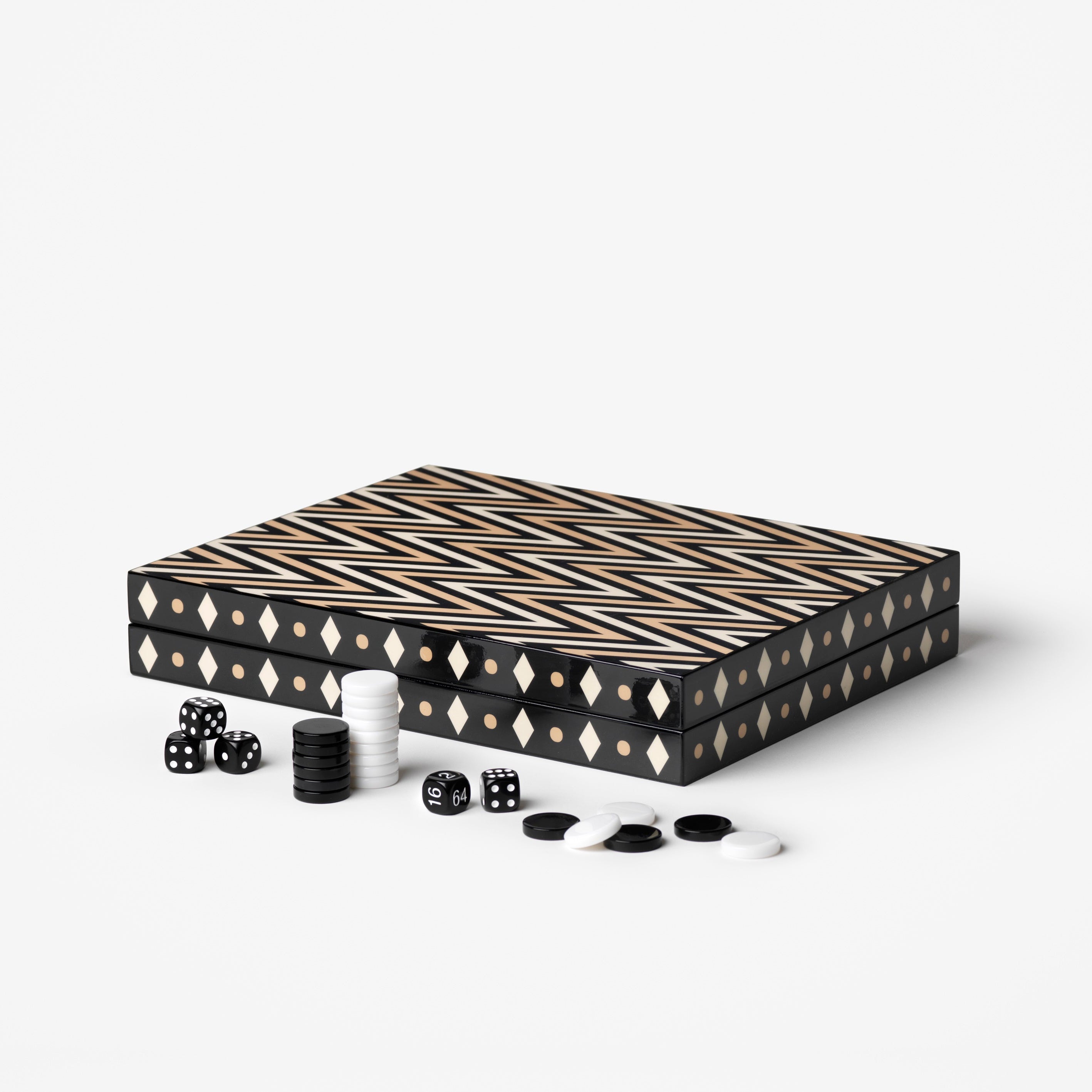 Backgammon-Spielset LACQUERED BACKGAMMON schwarz mit weiß