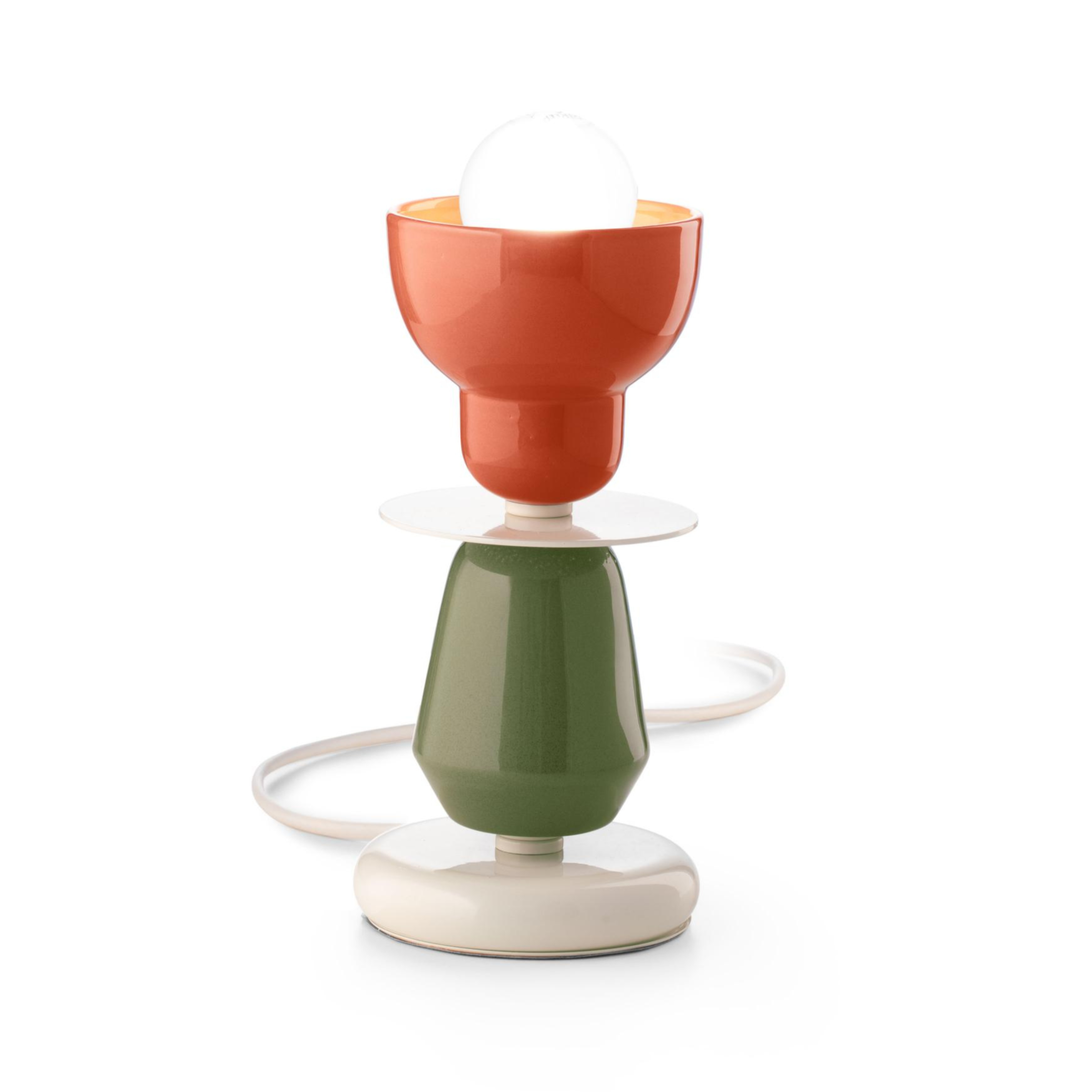 Ceramic table lamp BERIMBAU in sage with orange