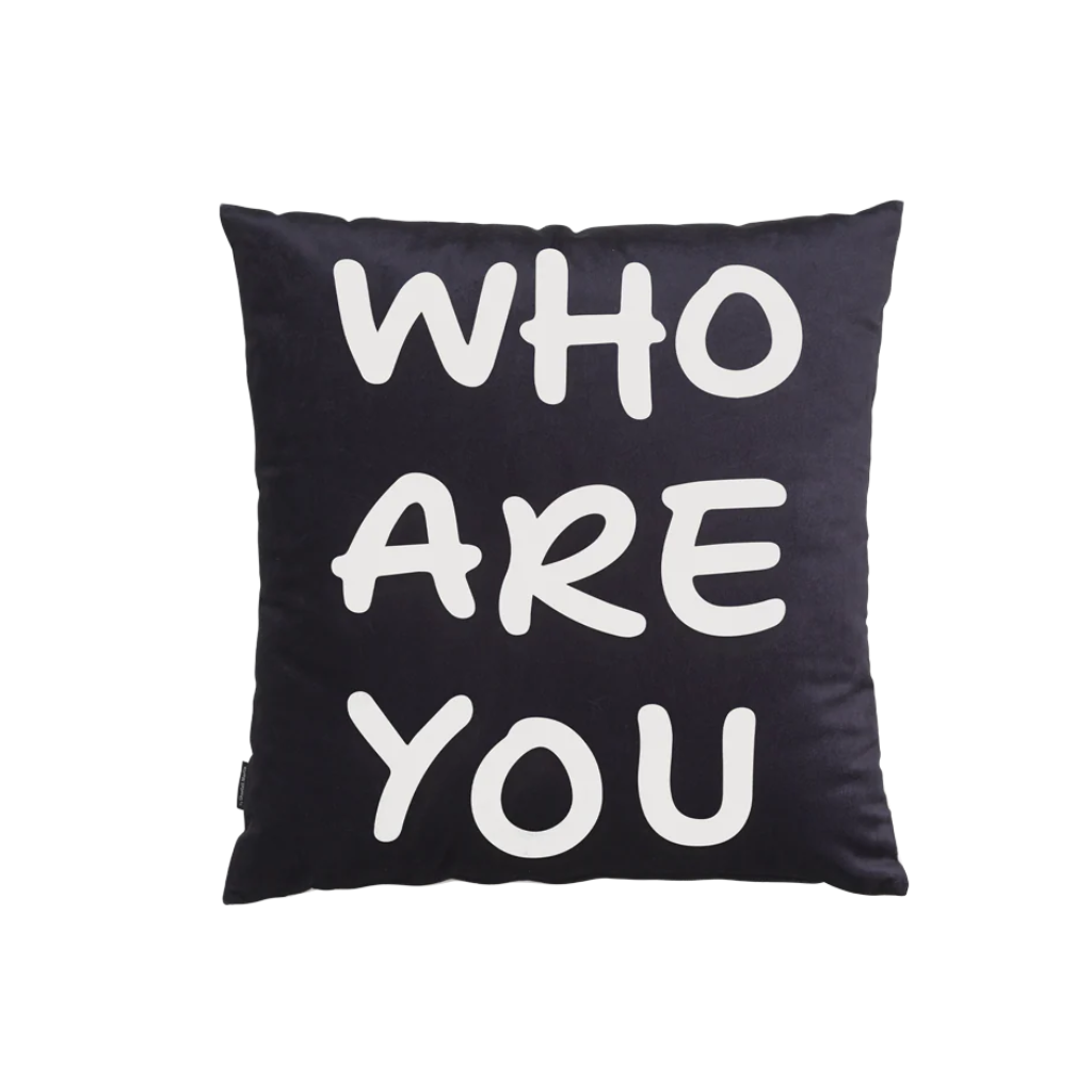 WHO ARE YOU Reversible Pillow Black and White