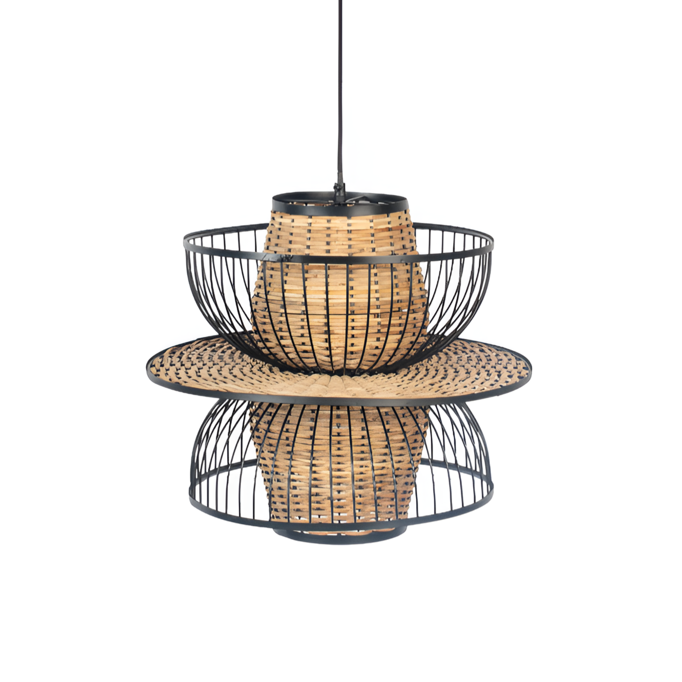 CARMEN Black Pendant Lamp with Natural Finish