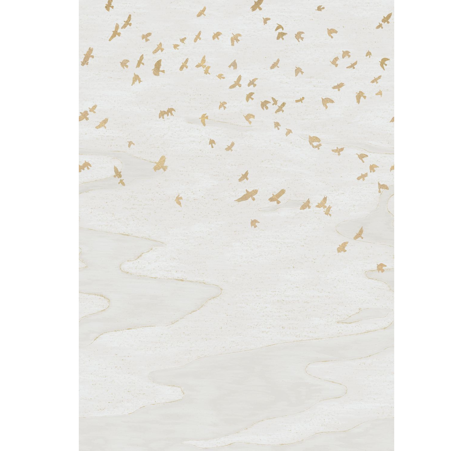 Wandbild mit Tiermotiv Vögel MIGRATION weiß mit Gold