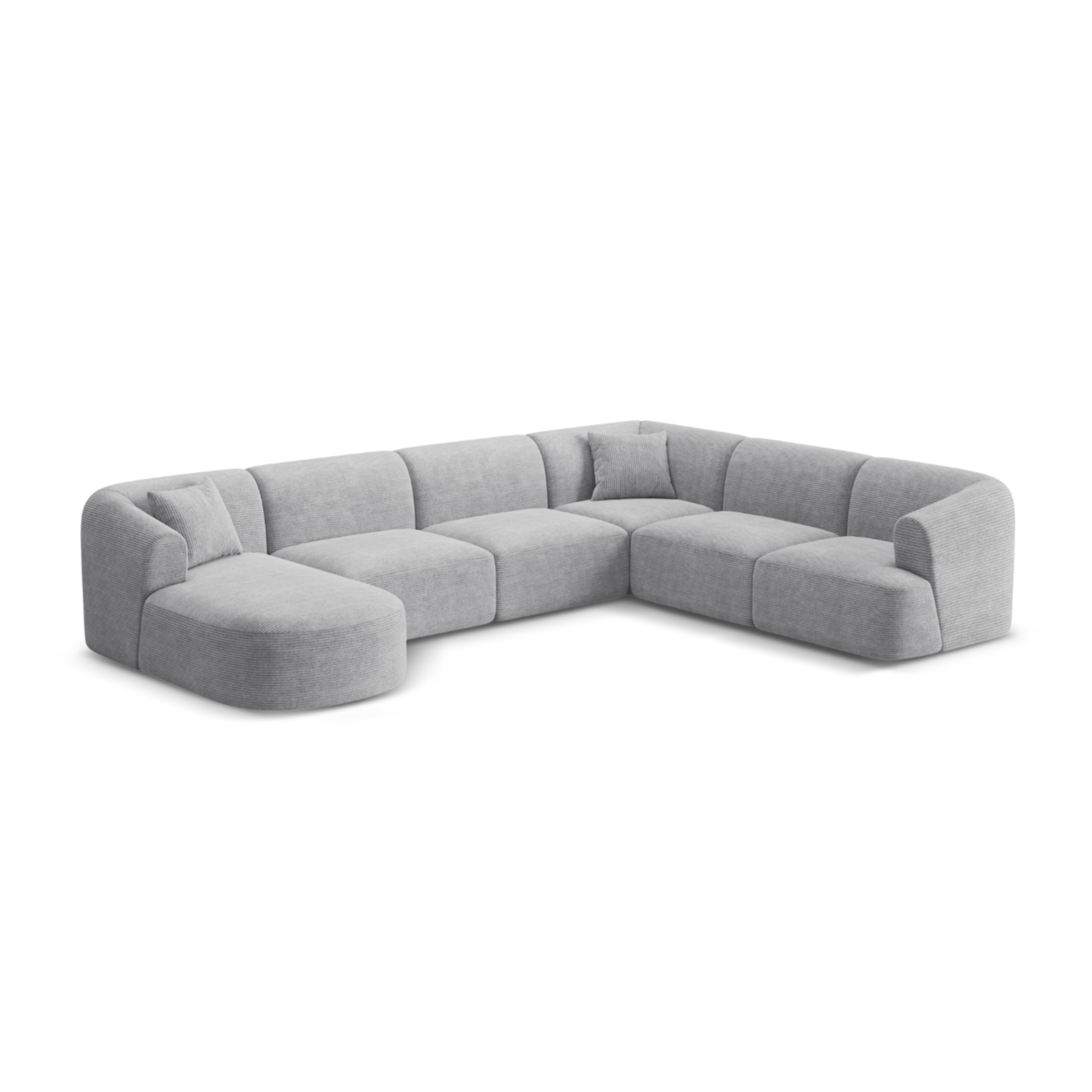 Right-facing panoramic corner sofa for 7 people CAMPI light gray corduroy
