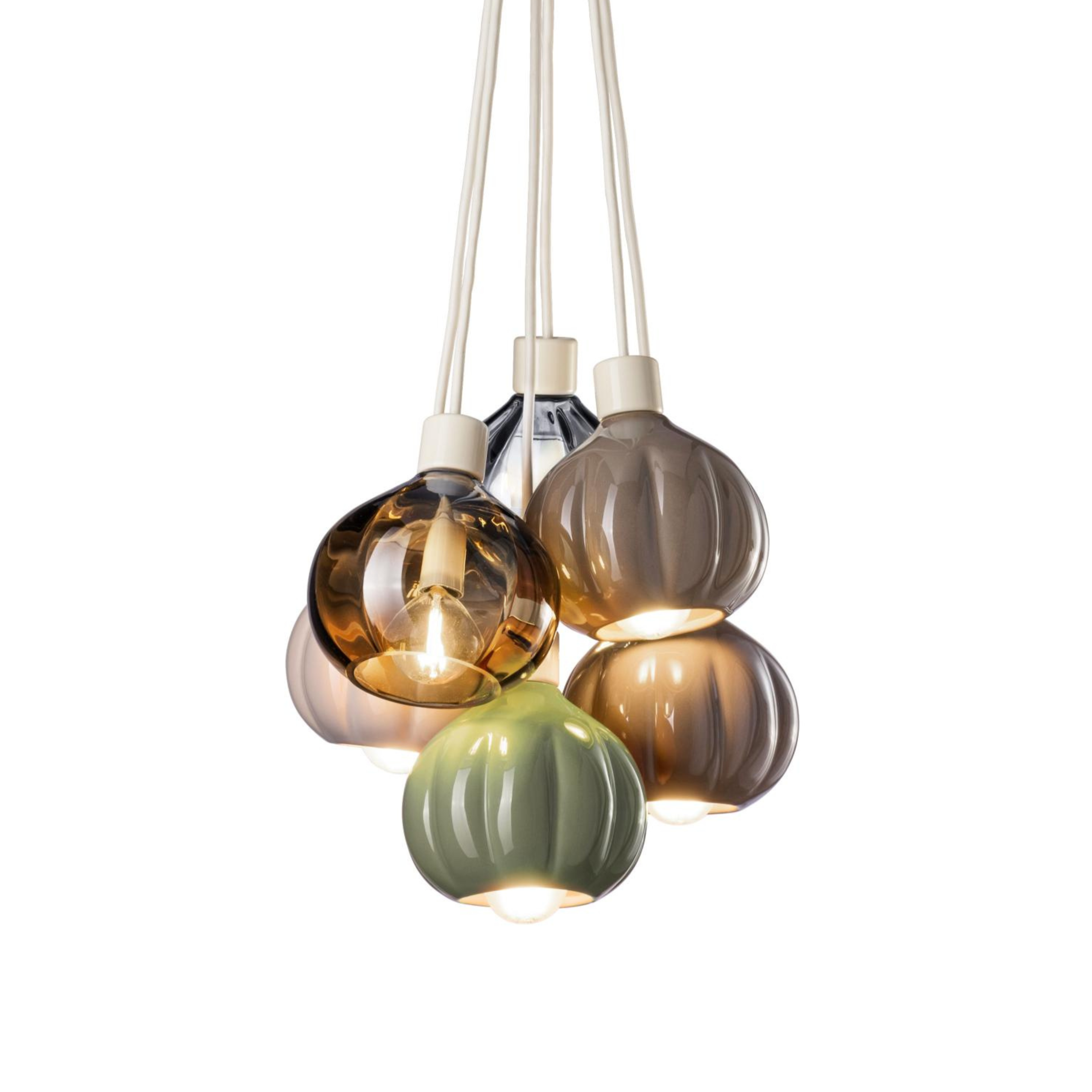 AFOXÉ ceiling lamp in sage with mocha brown and transparent.