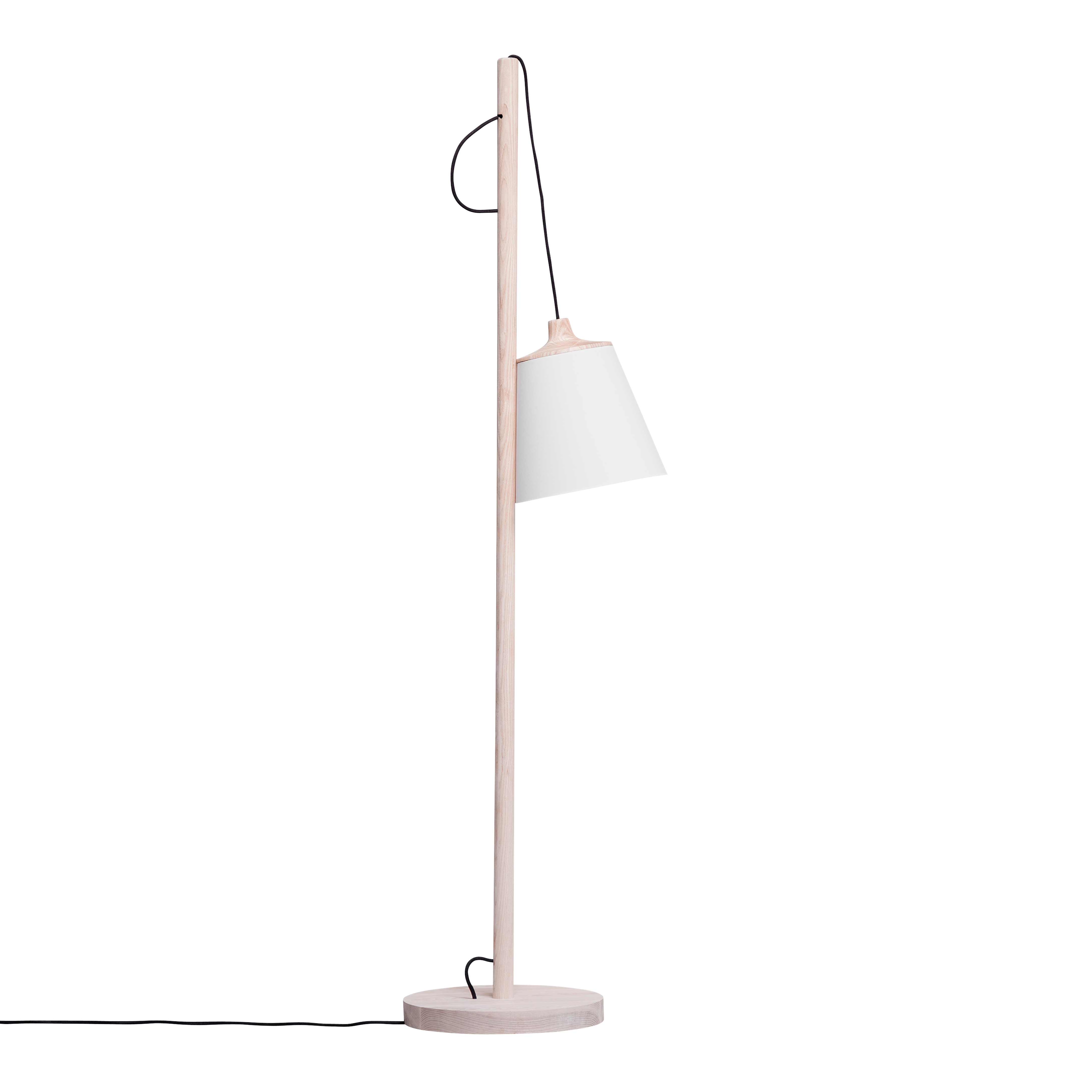 Lampa podłogowa PULL biały z dębową podstawą