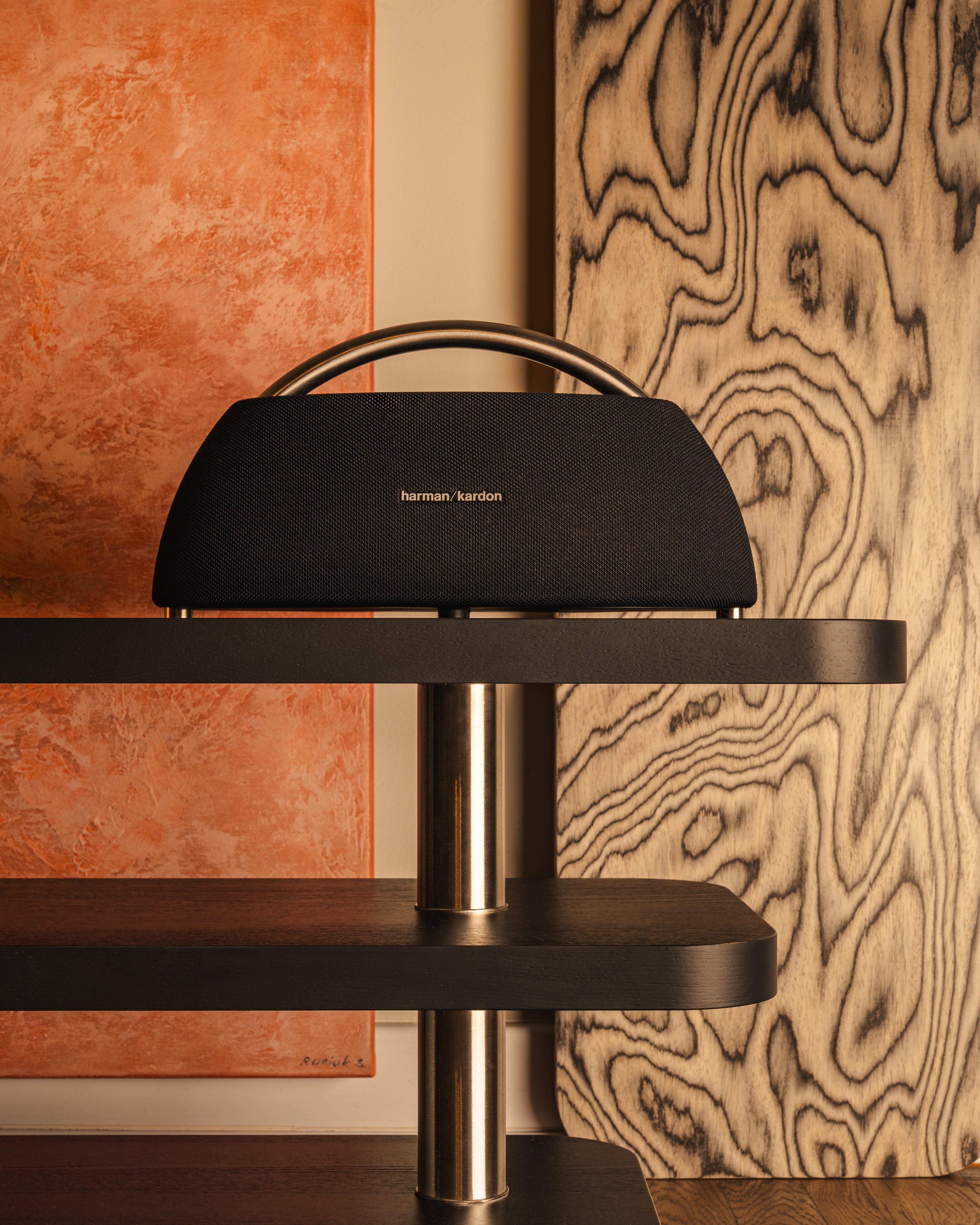 RTV Cabinet REL black and gold veneer with steel elements