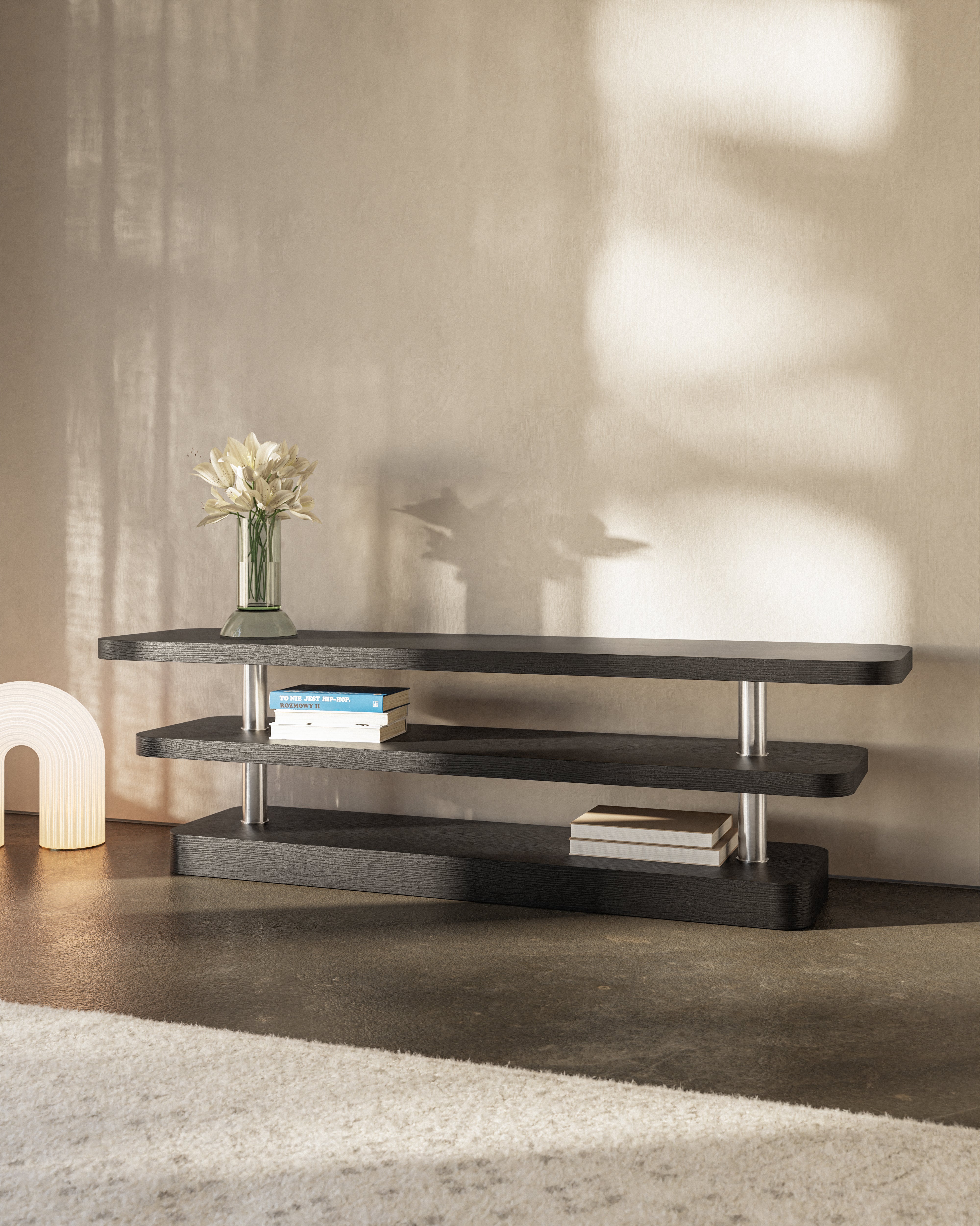 RTV Cabinet REL black and gold veneer with steel elements