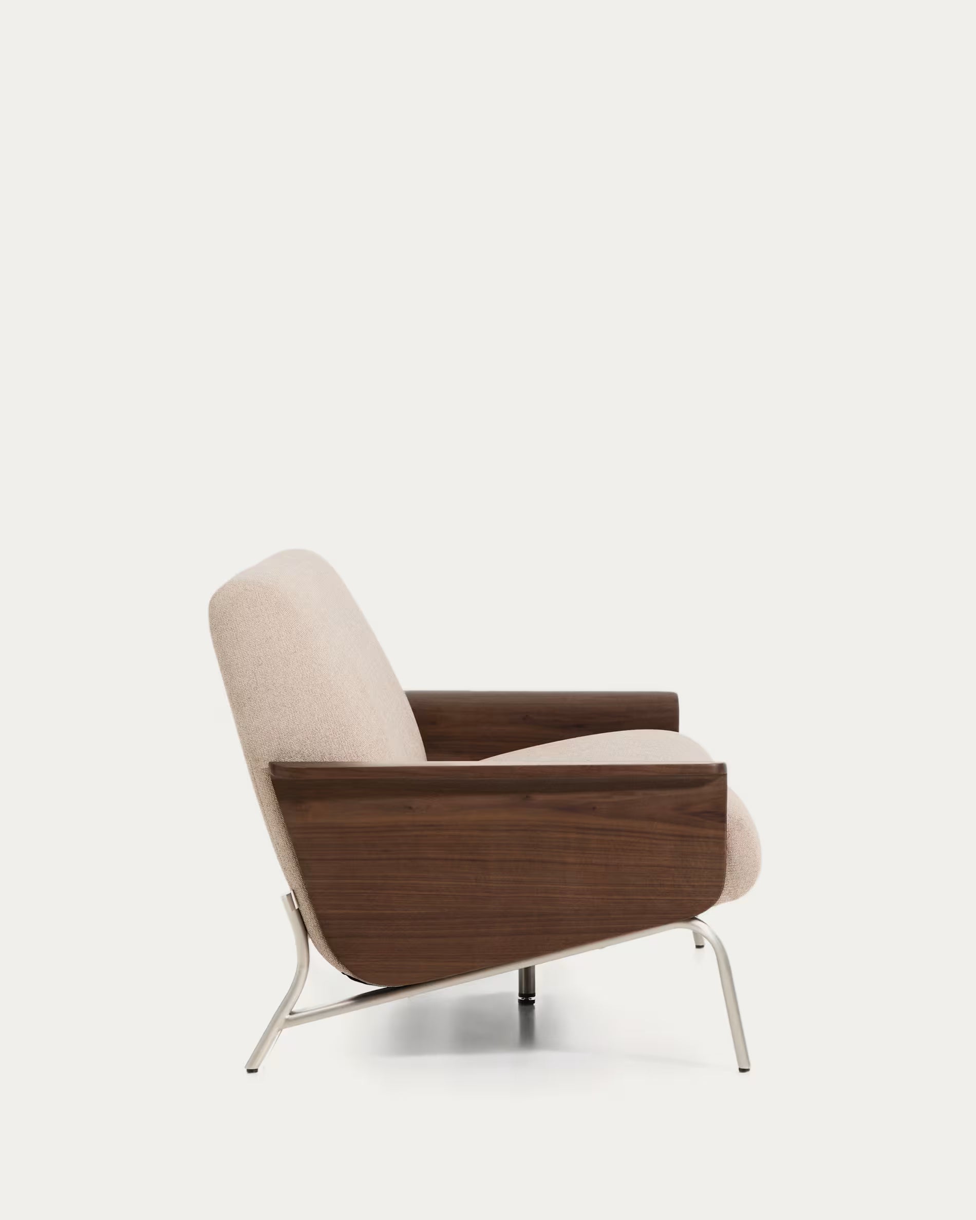 Sofa 3-Sitzer AMSEN hellbraun mit Nussbaum-Sperrholz und Stahlbasis