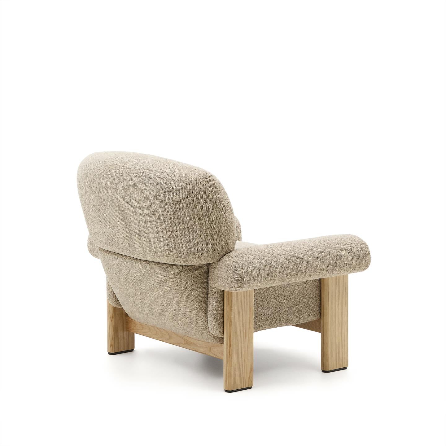 NEMA beige chenille armchair with an ash base