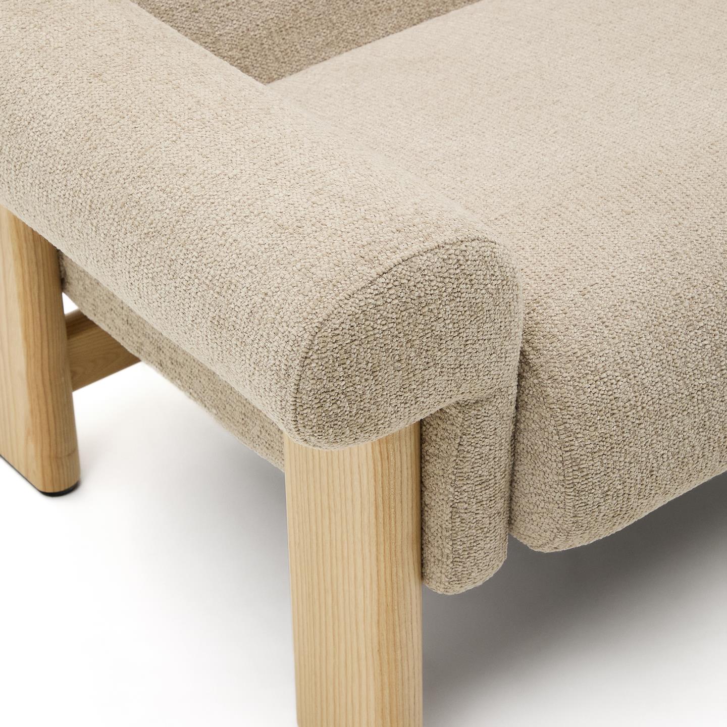 NEMA beige chenille armchair with an ash base