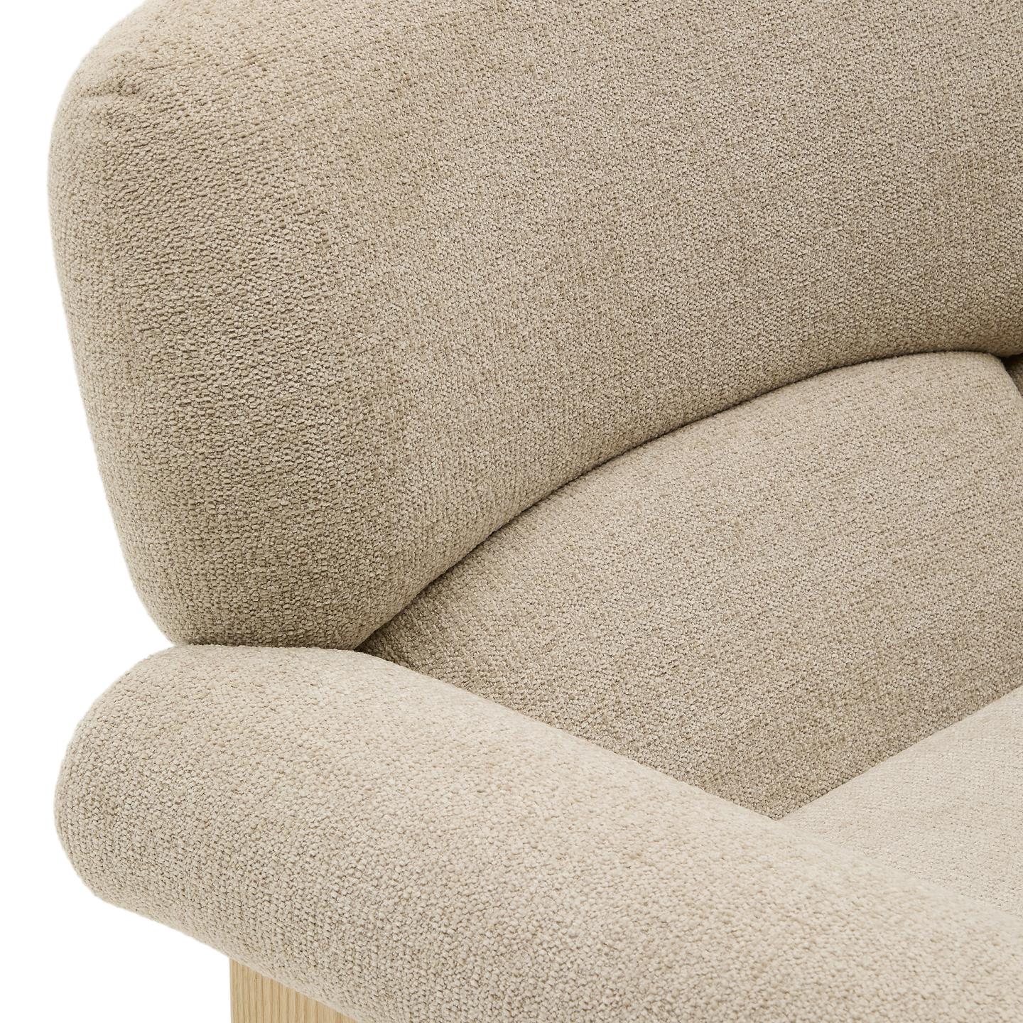NEMA beige chenille armchair with an ash base