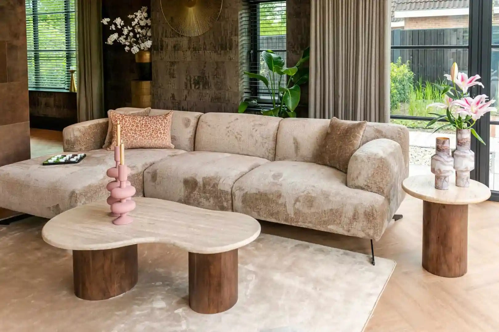 DOUGLAS side table travertine with mango wood