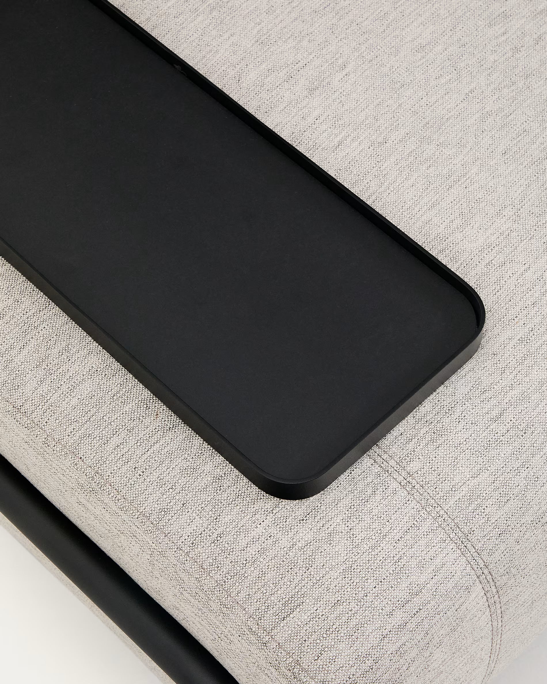 Sofa 2-sitzig rechts mit Tablett COMPO grau-beige mit schwarzem Gestell