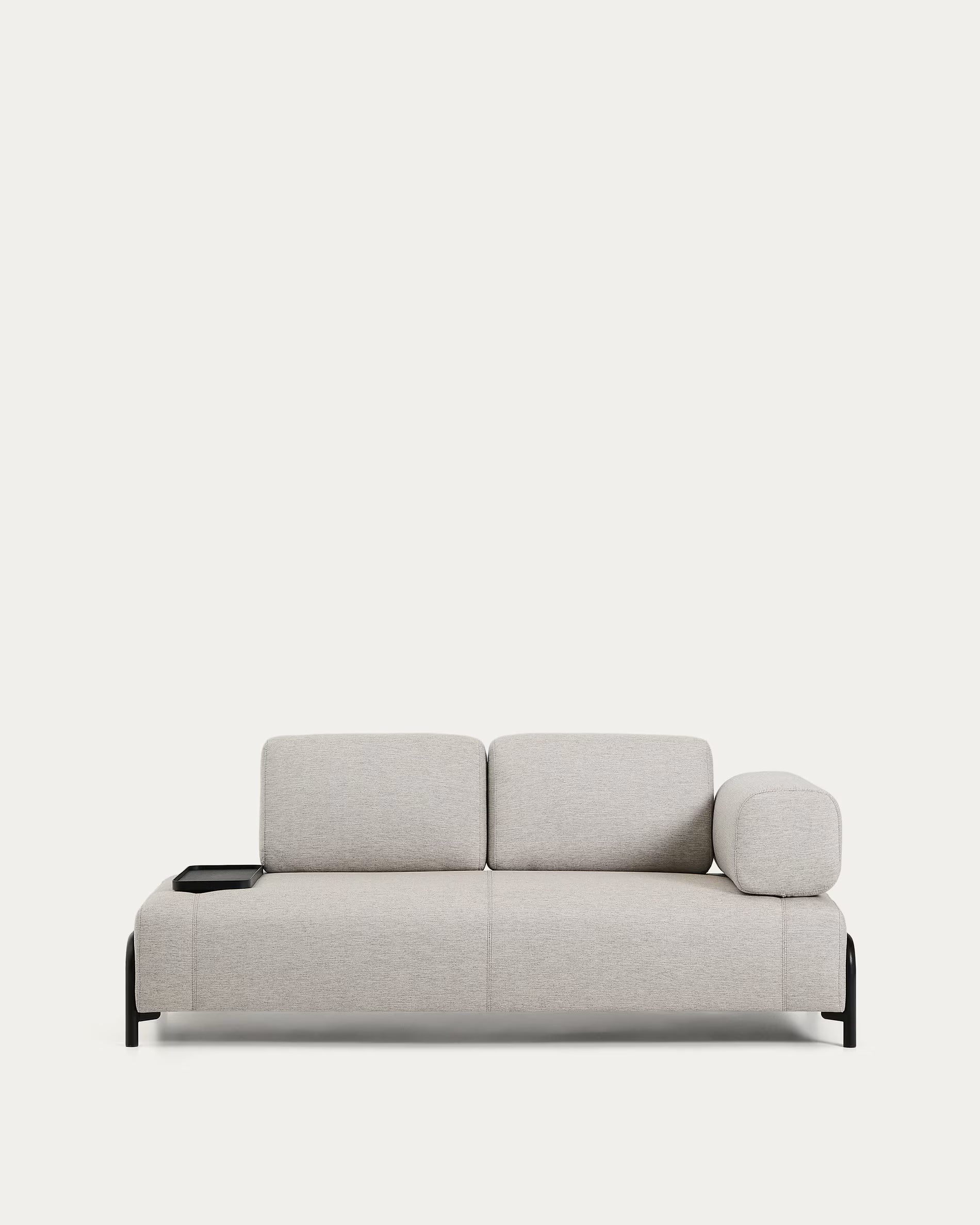 Sofa 2-sitzig rechts mit Tablett COMPO grau-beige mit schwarzem Gestell