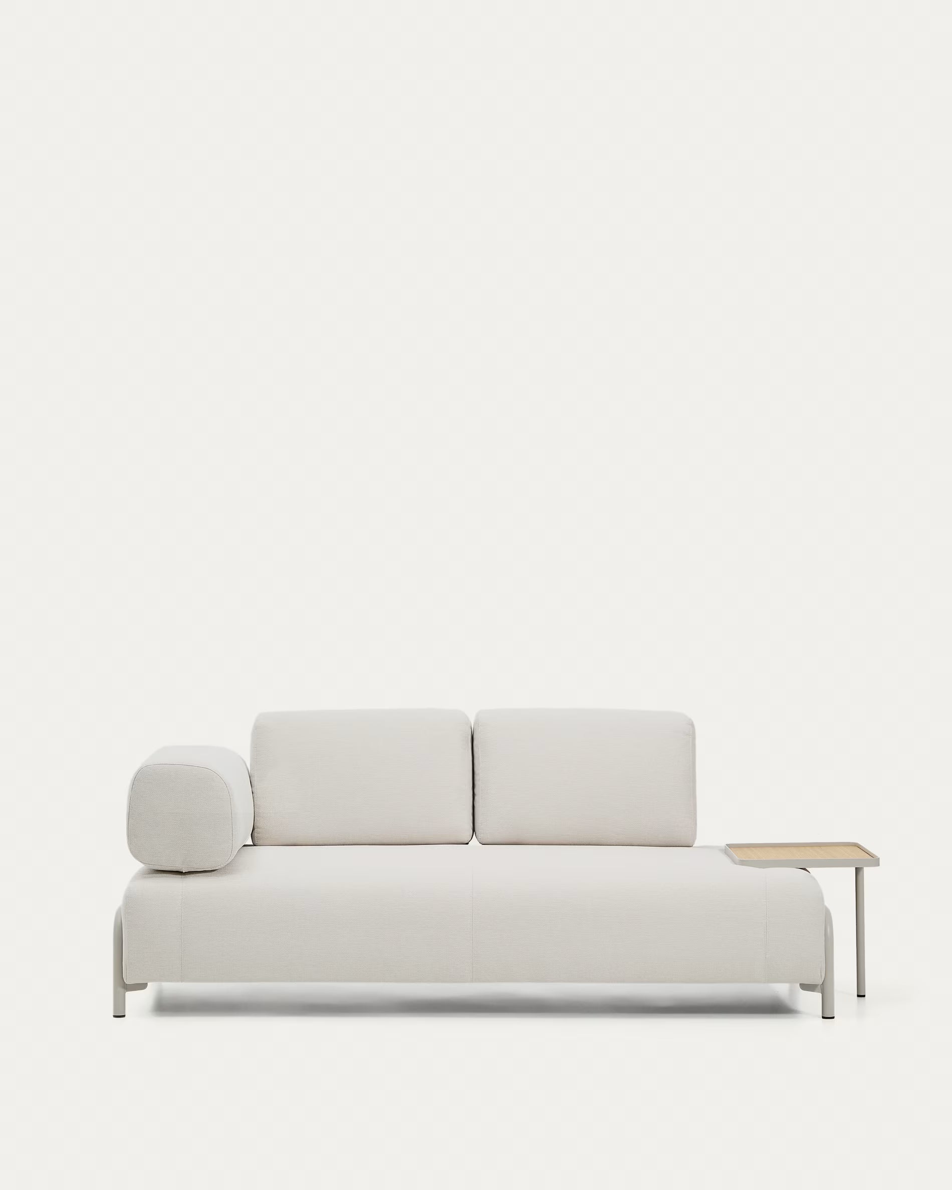 Left-facing 2-seater sofa with shelf COMPO beige with beige base