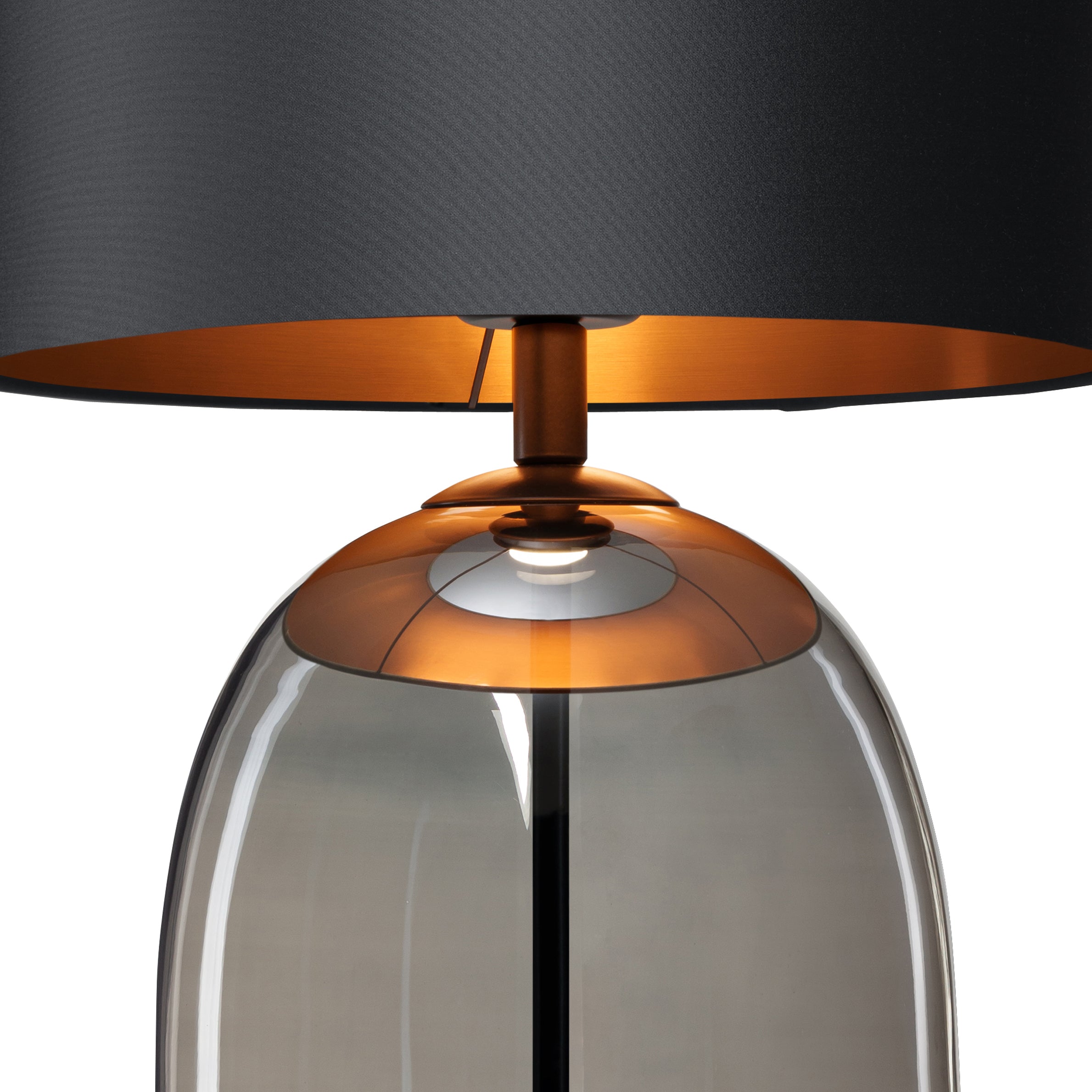 SALVADOR table lamp with smoked glass, black shade, and black finish