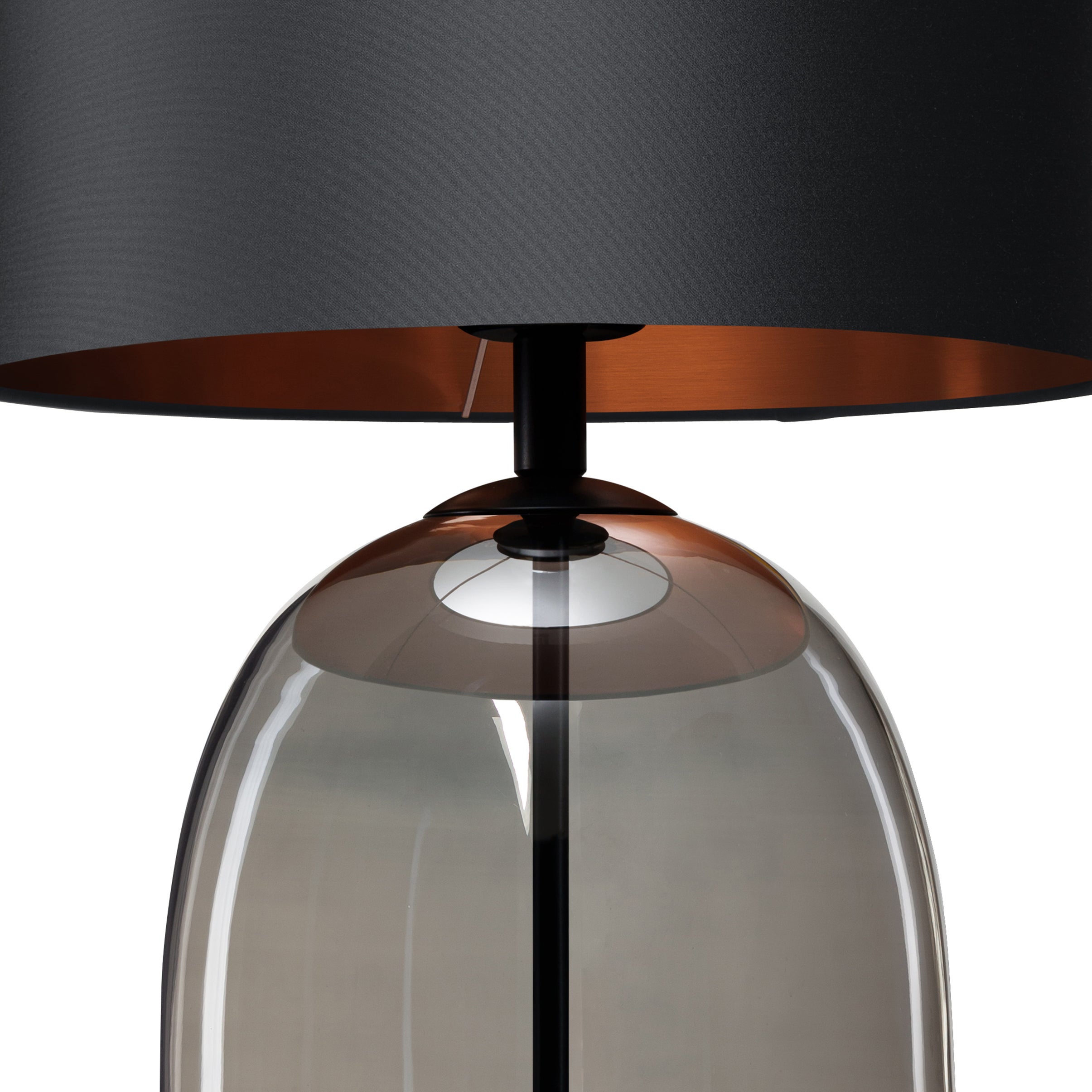 SALVADOR table lamp with smoked glass, black shade, and black finish