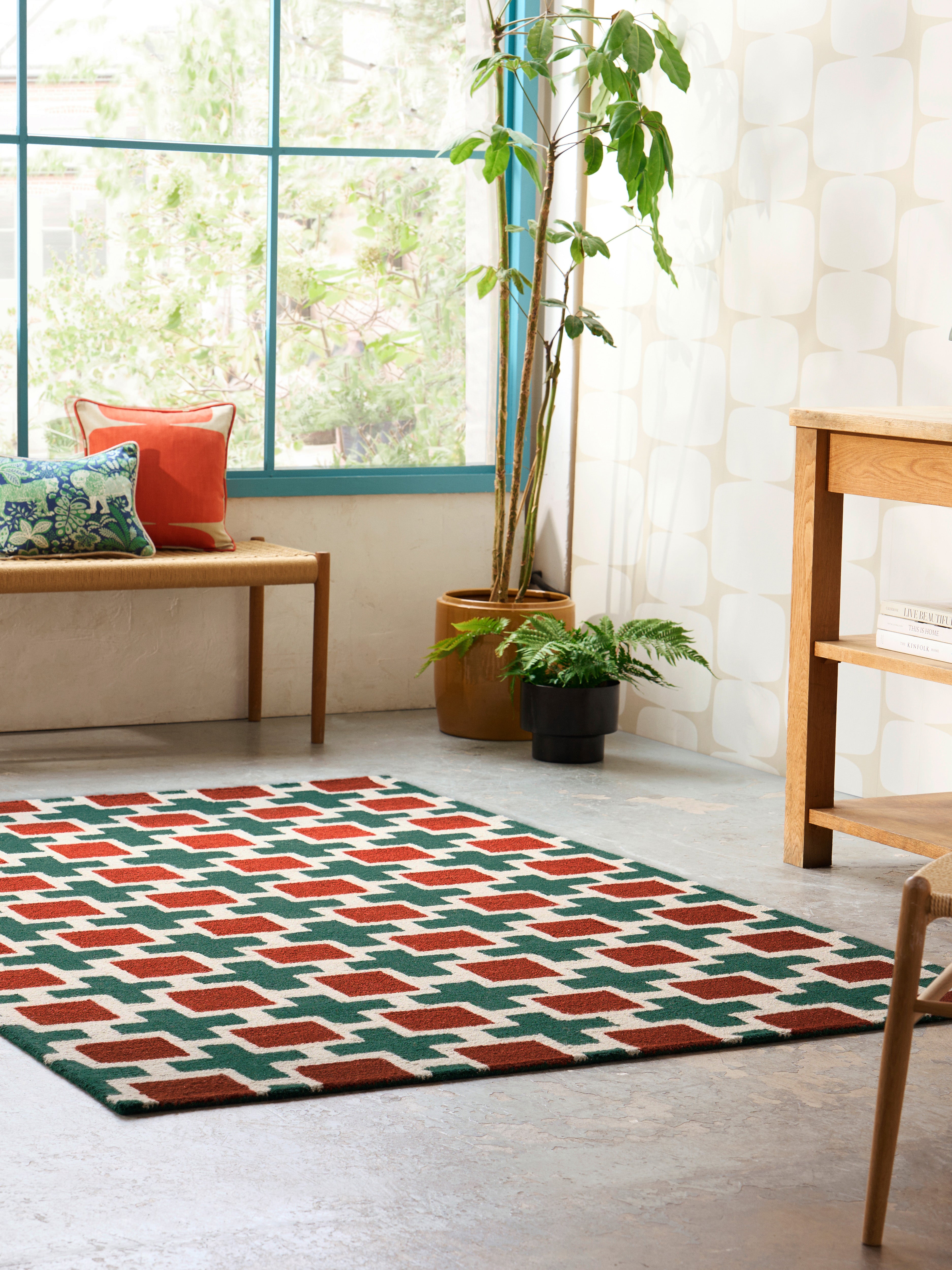 HATCH RUST rug in red with green and beige