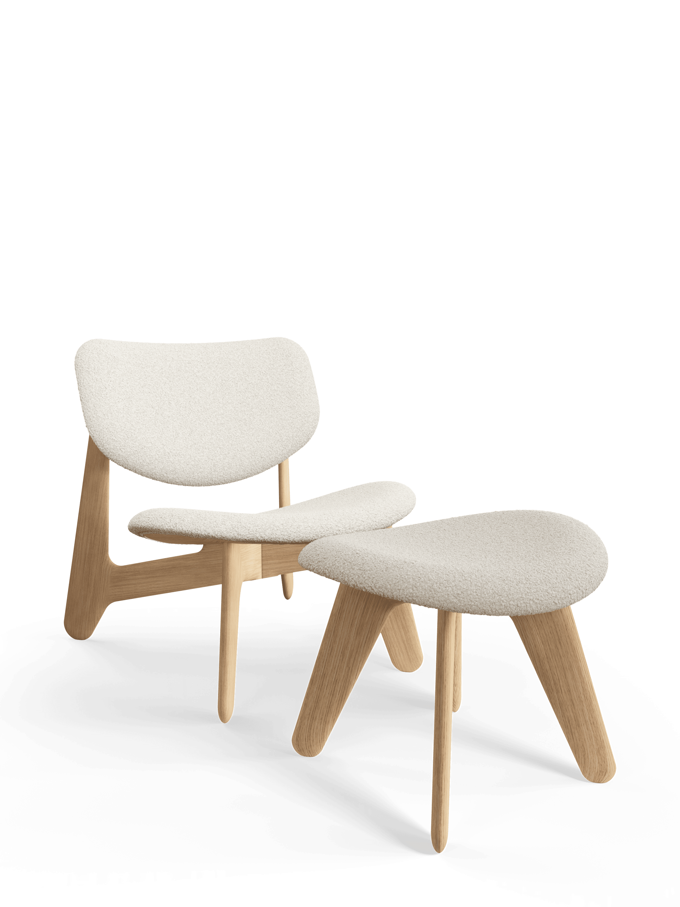 SLAB Armchair in Beige Boucle with Oak Base