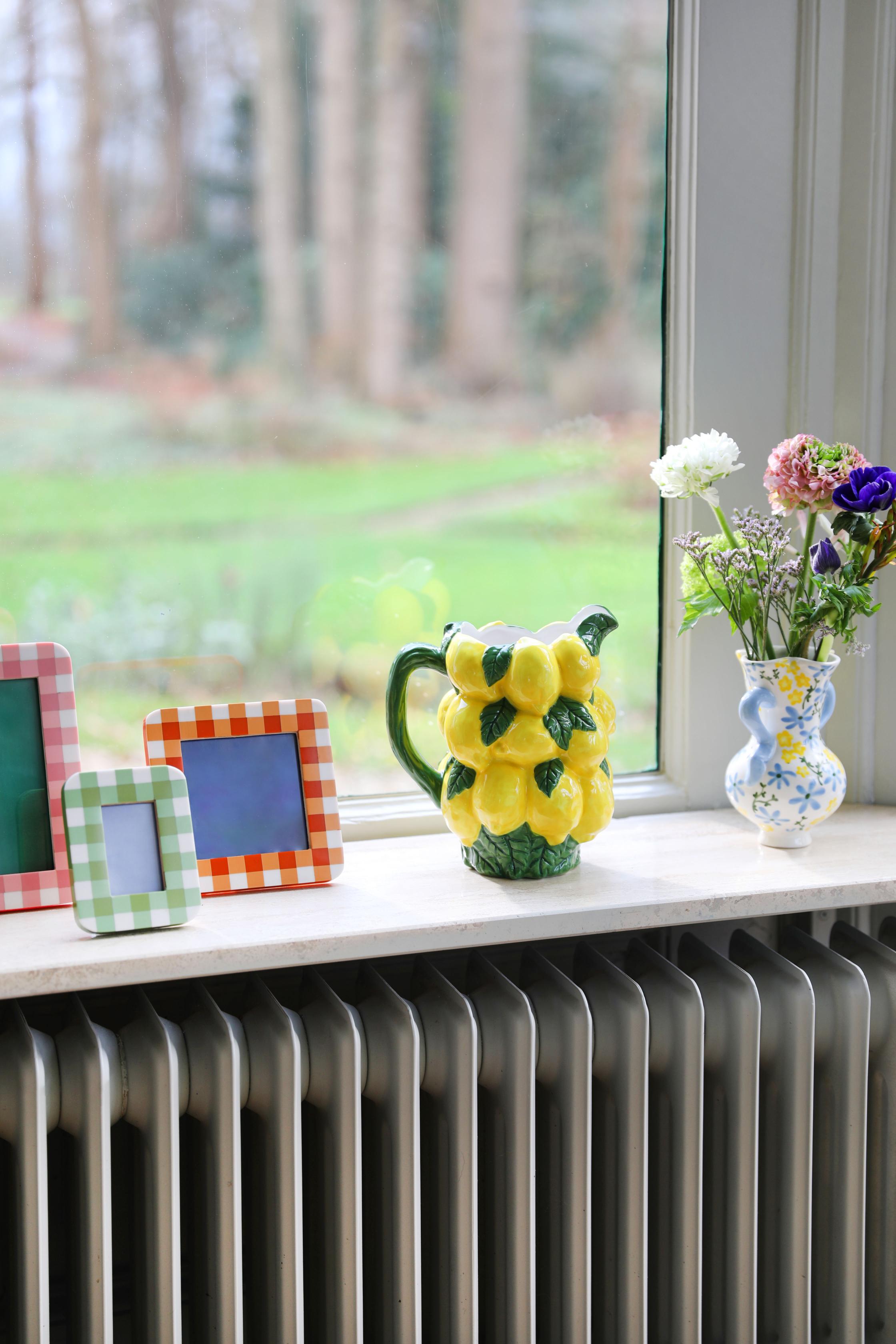 LEMON yellow pitcher with green