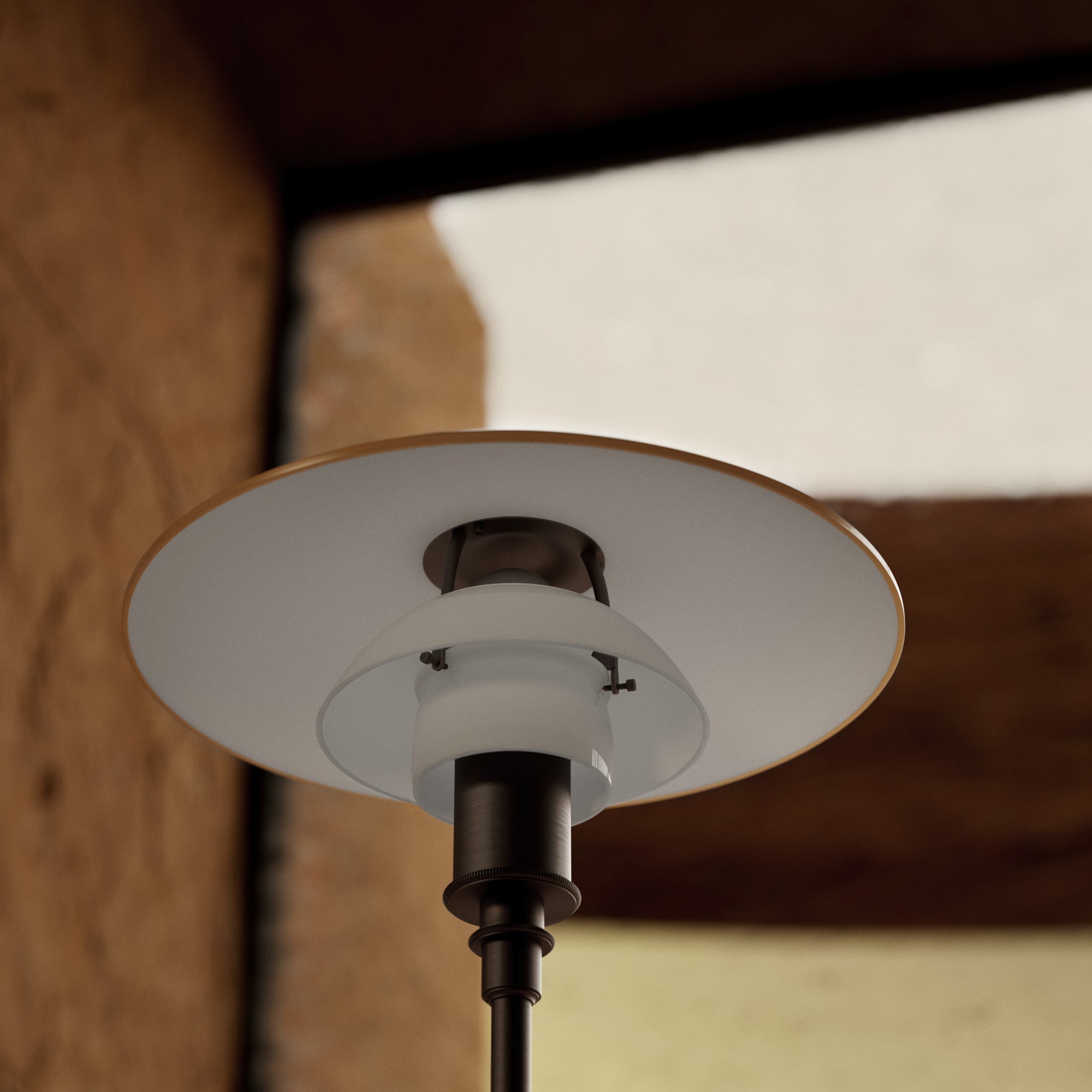 Lampa stołowa PH 3/2 - edycja stulecia biały z pomarańczowym z brązową podstawą – Louis Poulsen
