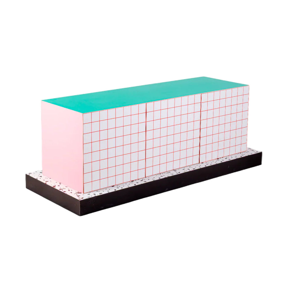 Kommode SUPERCABINET RED GRID weiß mit türkisfarbenem