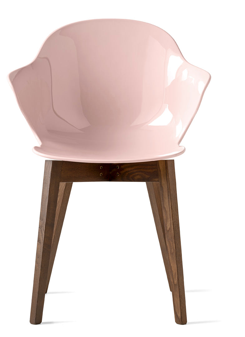 Stuhl SAINT TROPEZ mit rosa Sitzfläche und dunklem Holzgestell