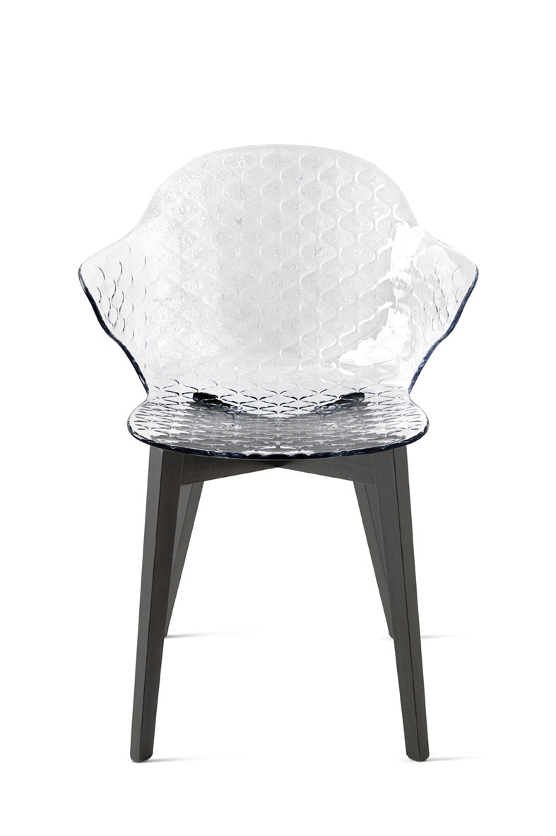 Stuhl SAINT TROPEZ mit transparentem Sitz und grauem Holzgestell