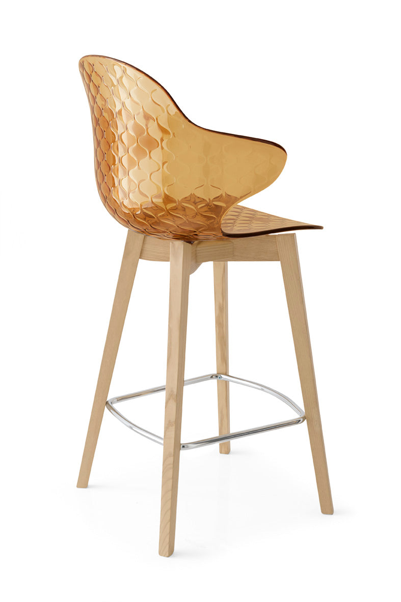 Barhocker SAINT TROPEZ mit braunem Sitz und heller Holzunterkonstruktion