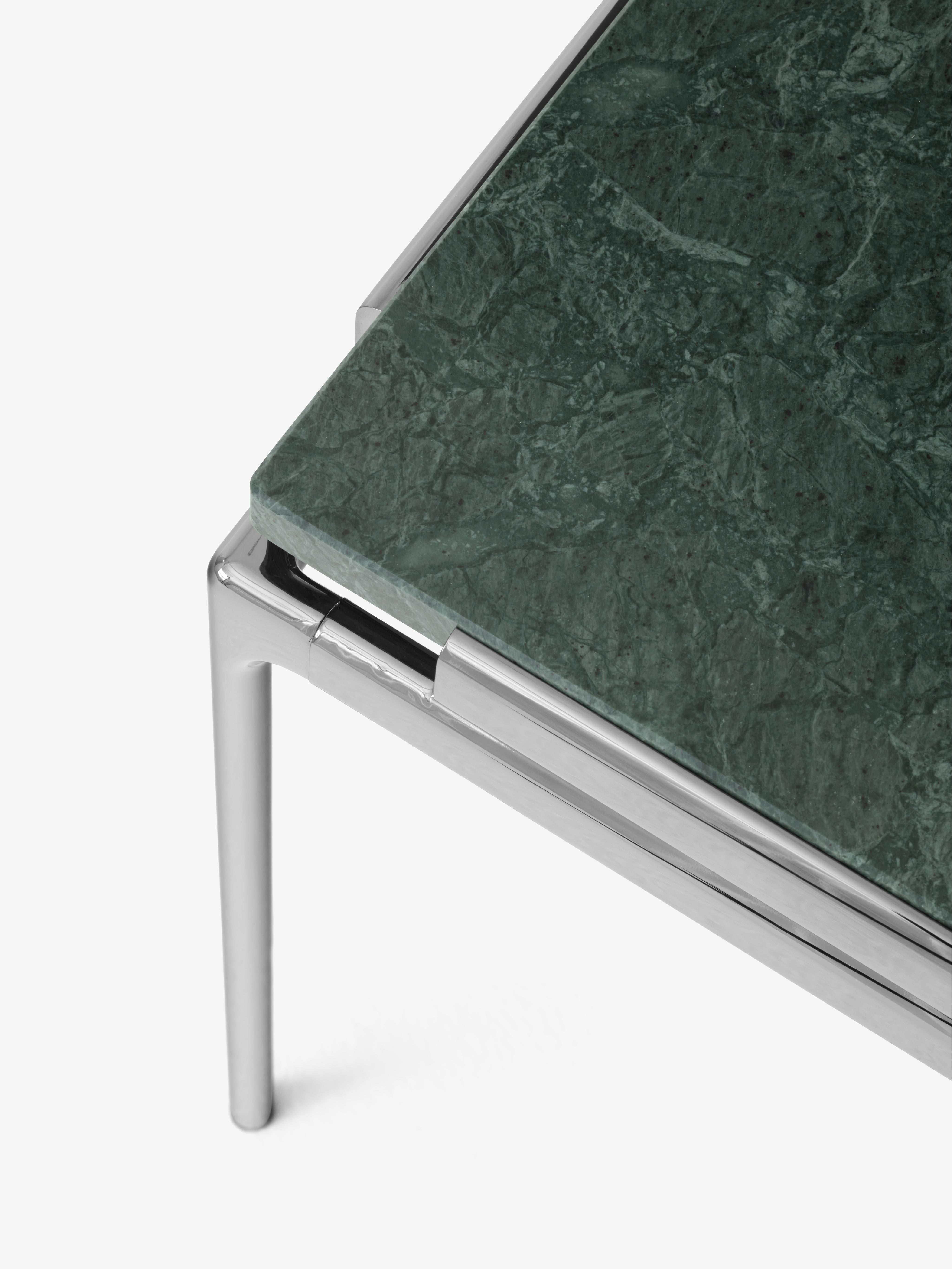Quadratischer Couchtisch SETT LN13 mit grüner Marmorplatte und verchromtem Gestell