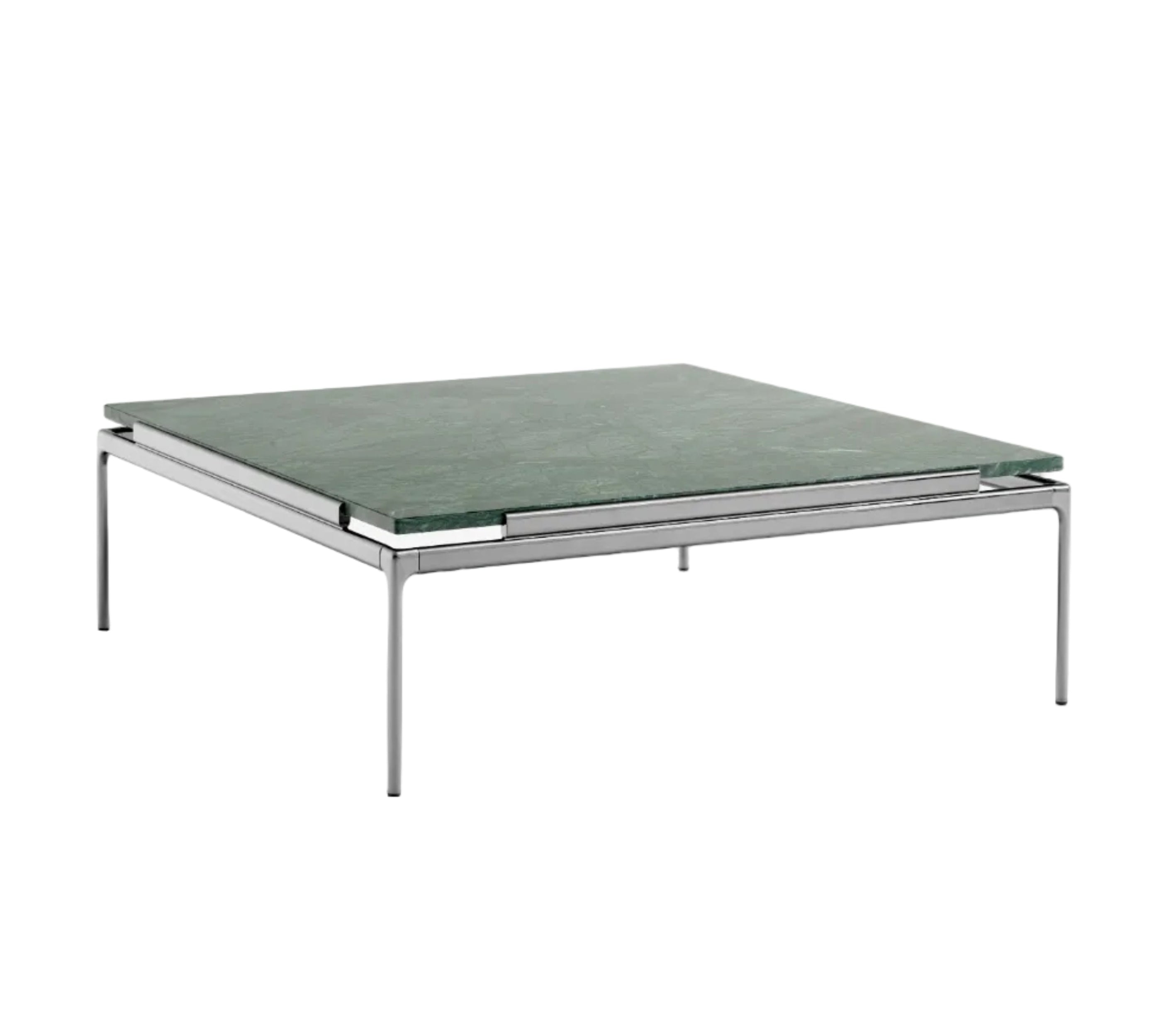 Quadratischer Couchtisch SETT LN13 mit grüner Marmorplatte und verchromtem Gestell