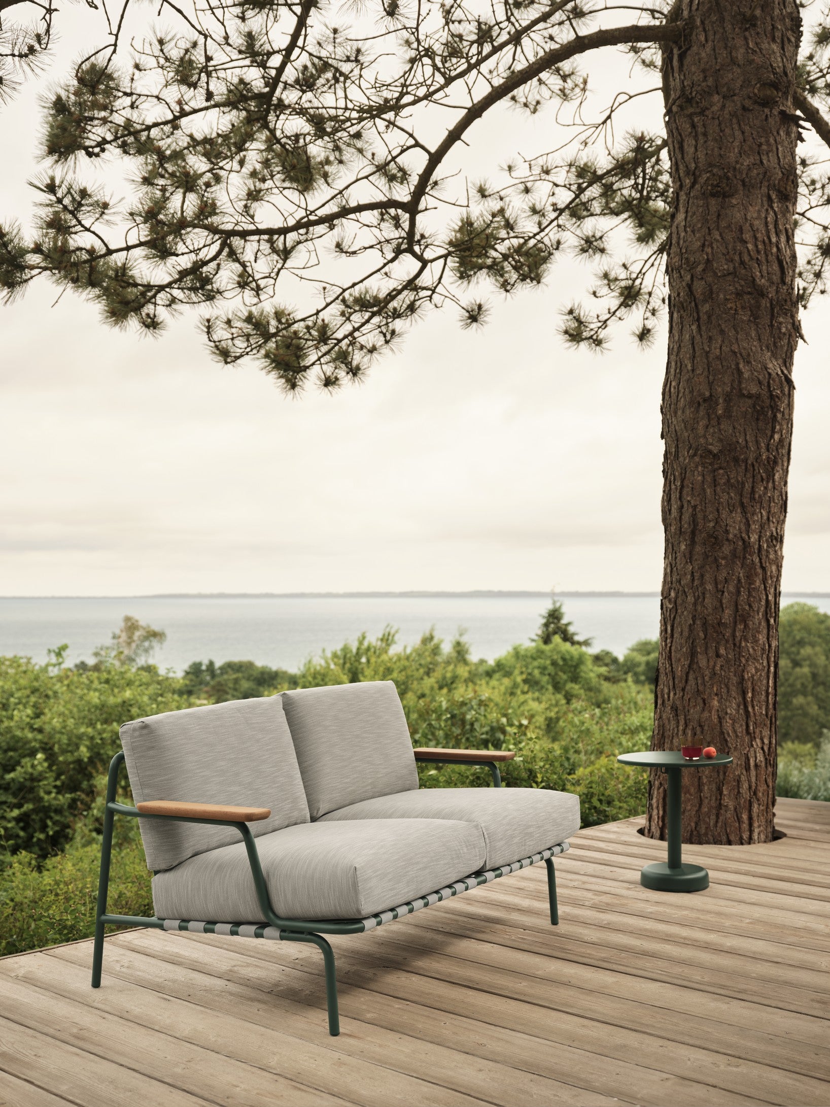 2-Seater Outdoor Sofa with Armrests SETTLE Gray with Green Base