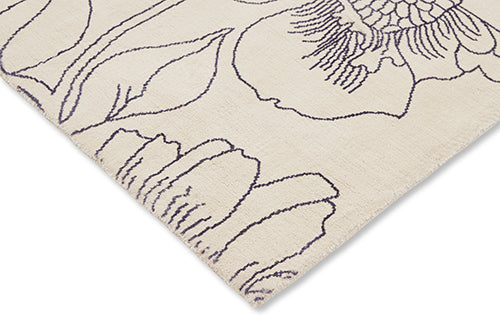 Linear Floral Blue rug broken white