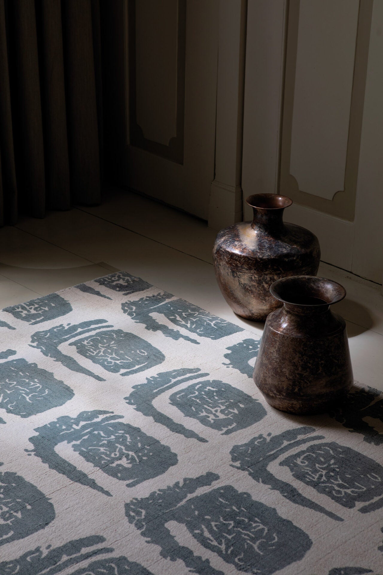 Woodblock rug gray beige-gray