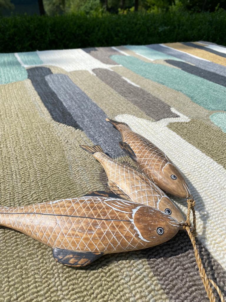 External rug Trattino Sea Glass beige-blue