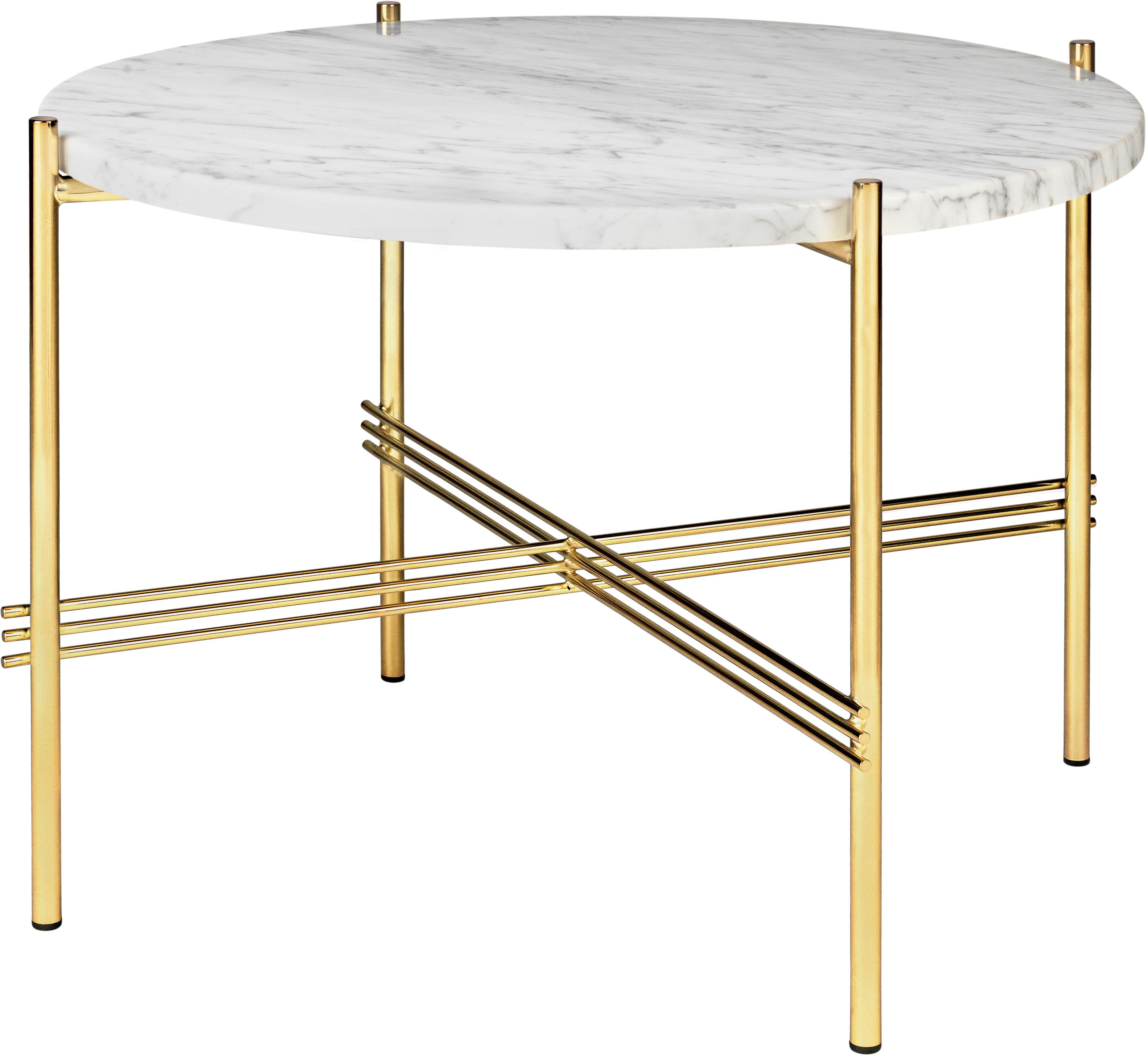Round coffee table TS white marble with a gold base