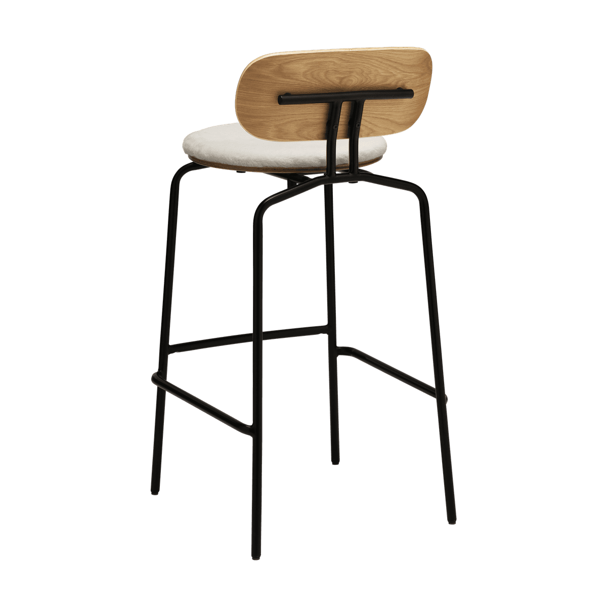 Neugieriger Hocker cremiger Plüsch mit einer schwarzen Basis