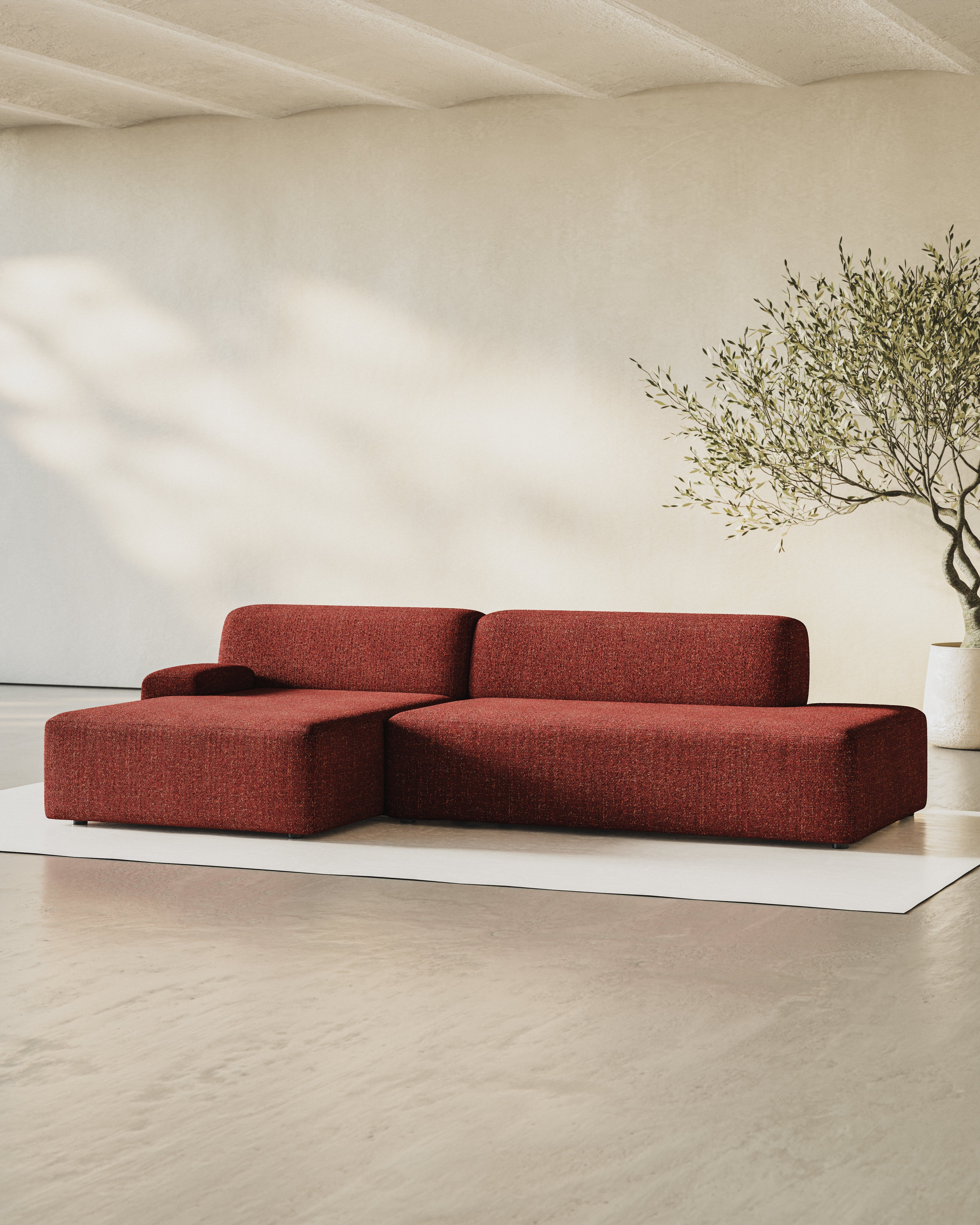 Open left-sided modular corner sofa UMI chestnut red