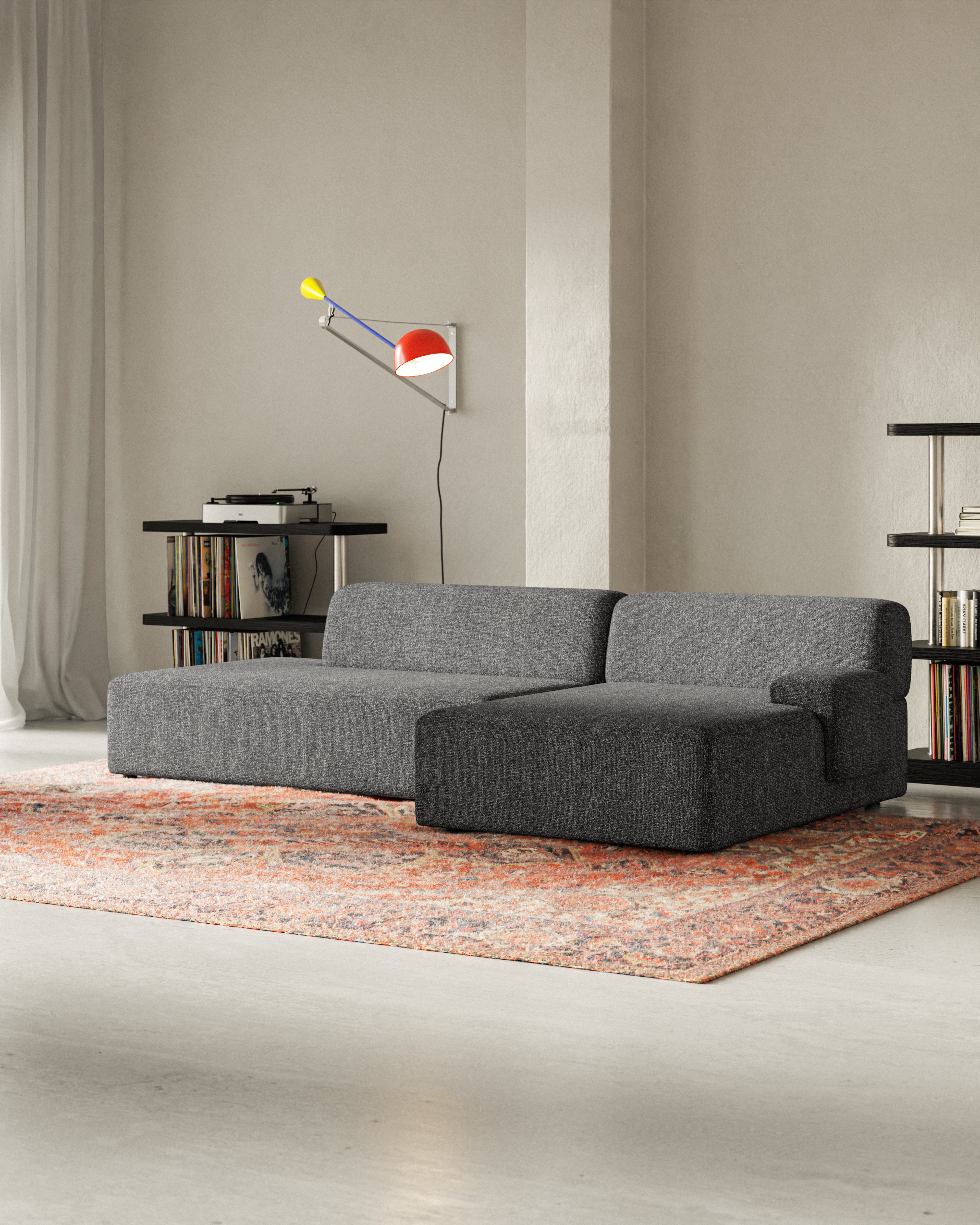 Open right-sided modular corner sofa UMI stone black