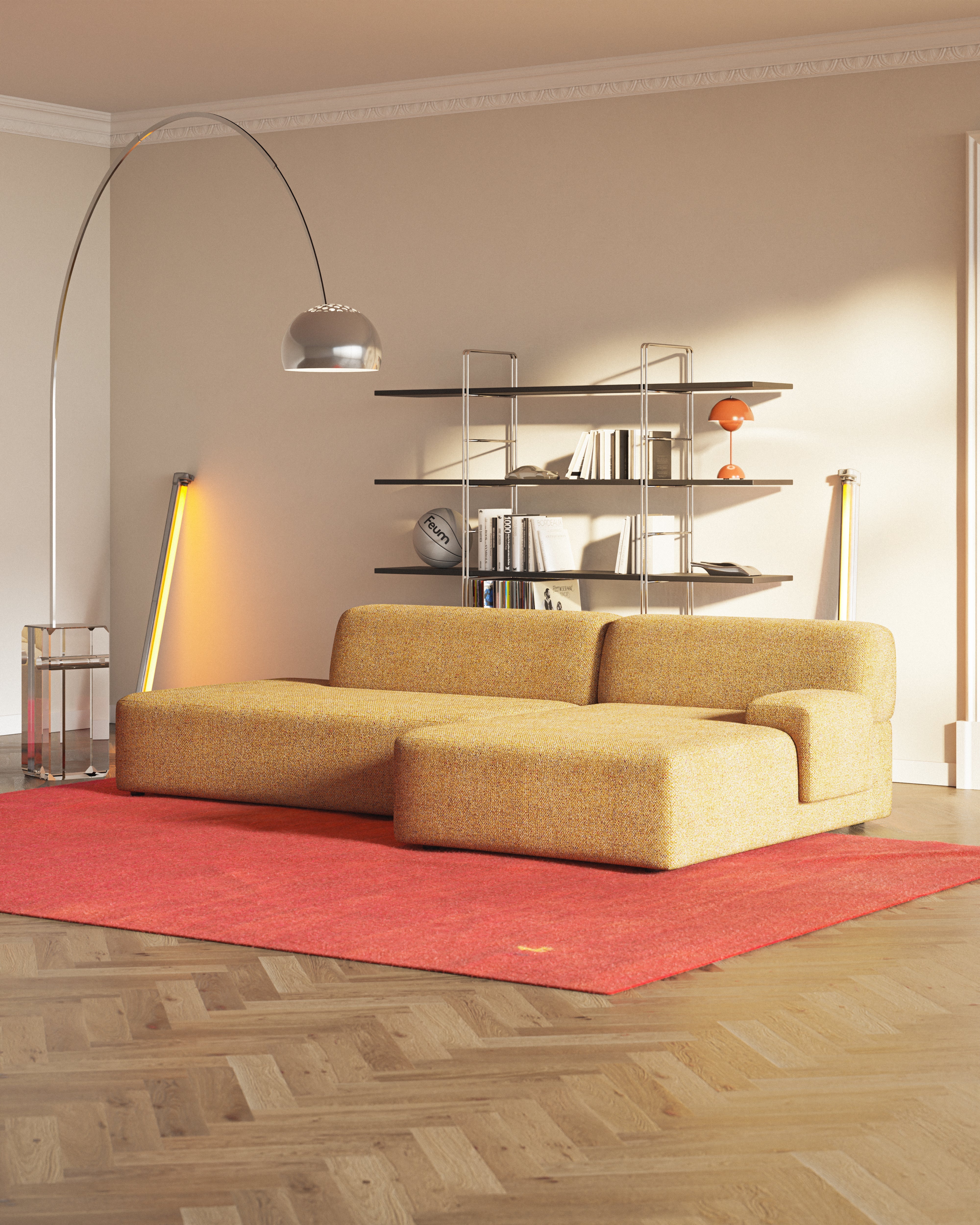 Open right-sided modular corner sofa UMI autumn orange