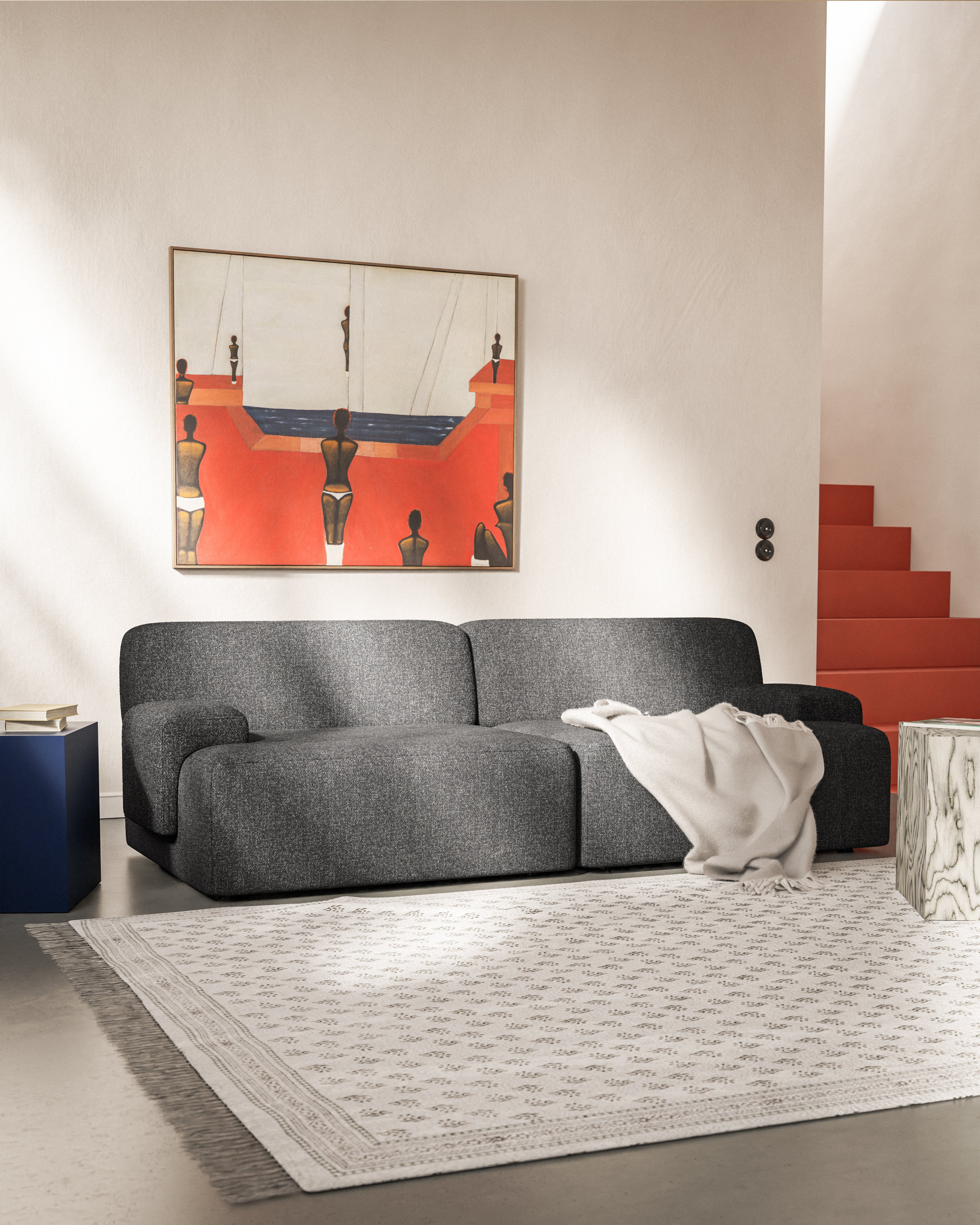 Modulares 2-Sitzer-Sofa UMI in steingrauer Schwarz