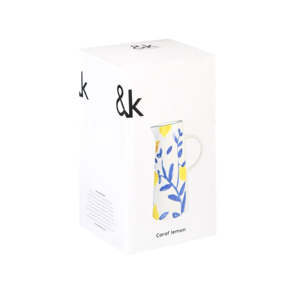 LEMON TWIG white carafe with yellow and blue