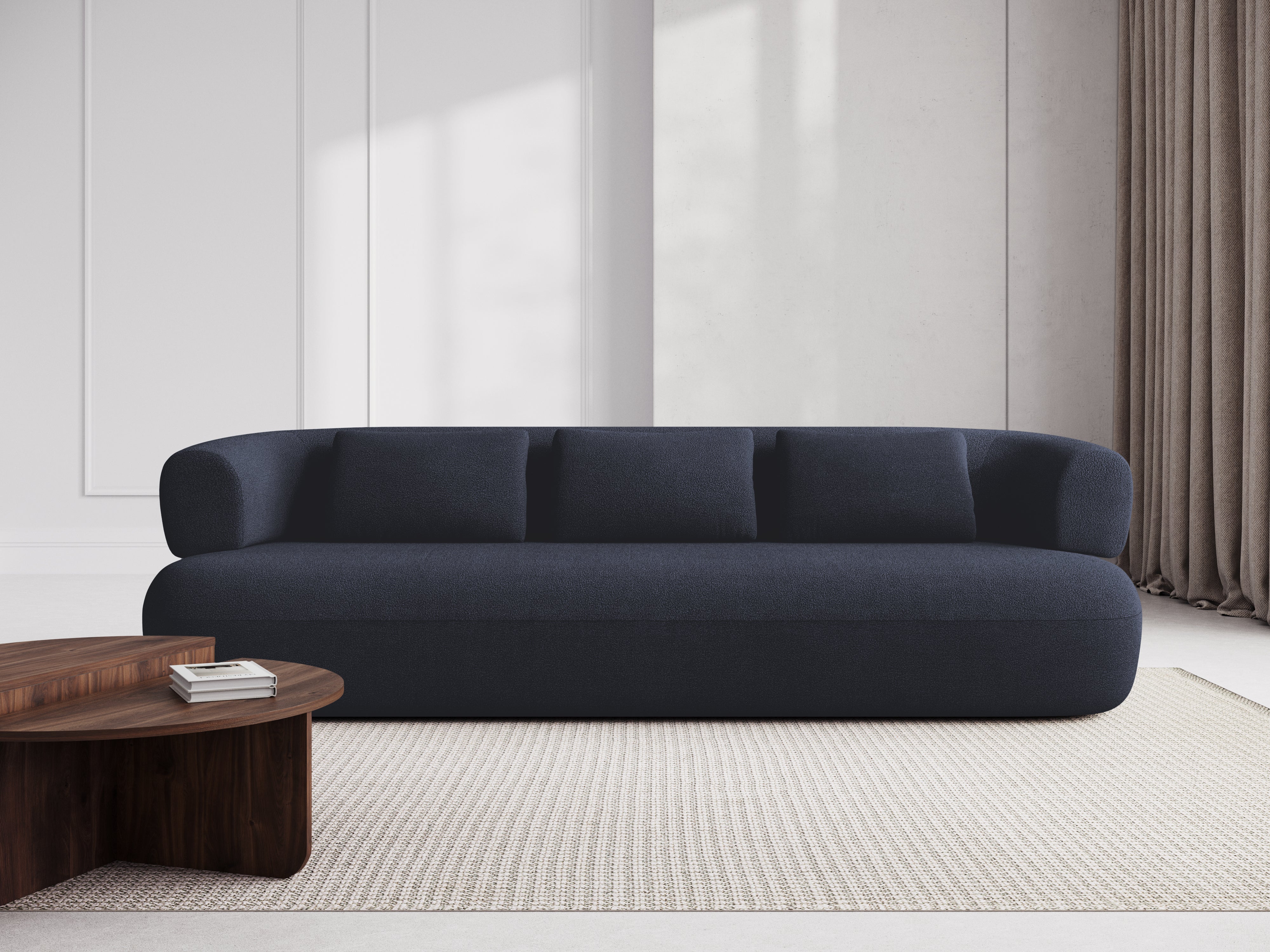 Zweisitzer-Ecksofa links ALDRIN in marineblauem Boucle