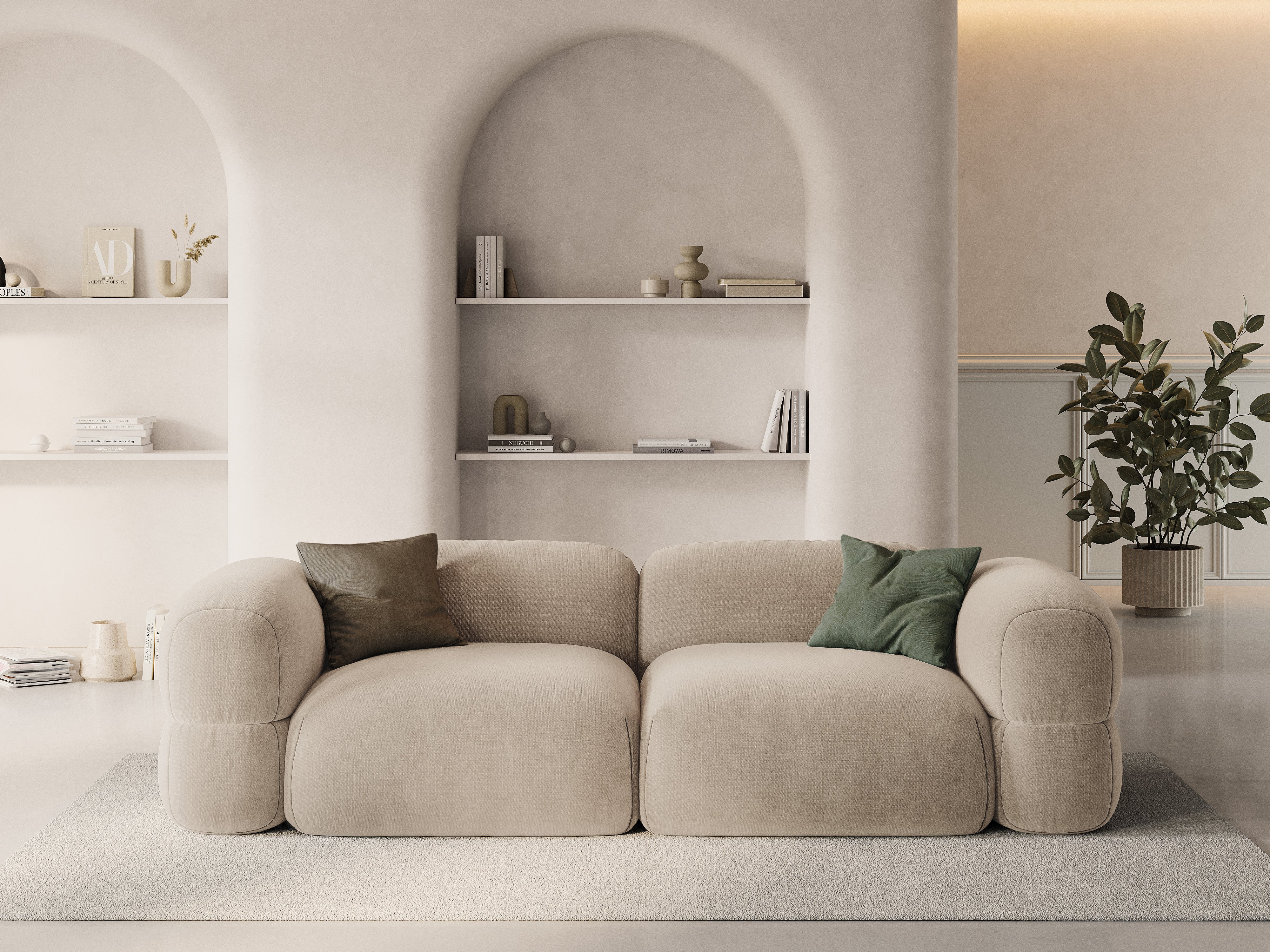 Sofa aus Samt für 4 Personen ROGER hellbeige