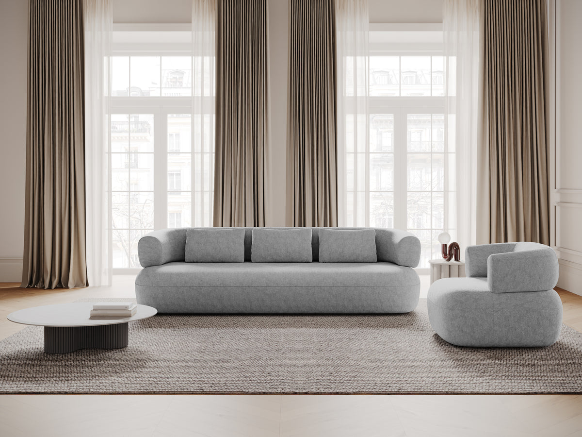 3-sitziger, rechtsseitiger ALDRIN Ecksofa in grauem Chenille