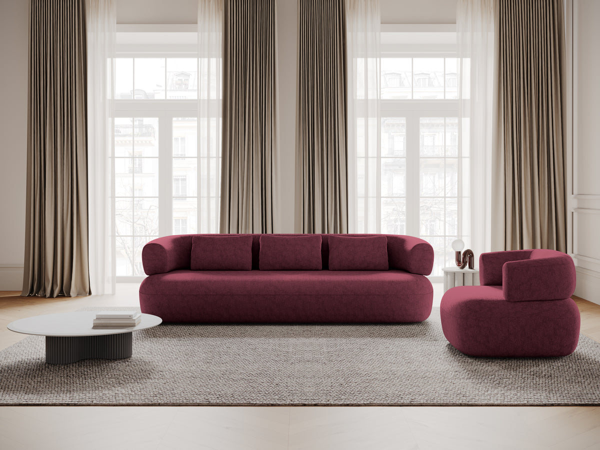 3-sitziger, rechtsseitiger ALDRIN Ecksofa in karminrotem Chenille